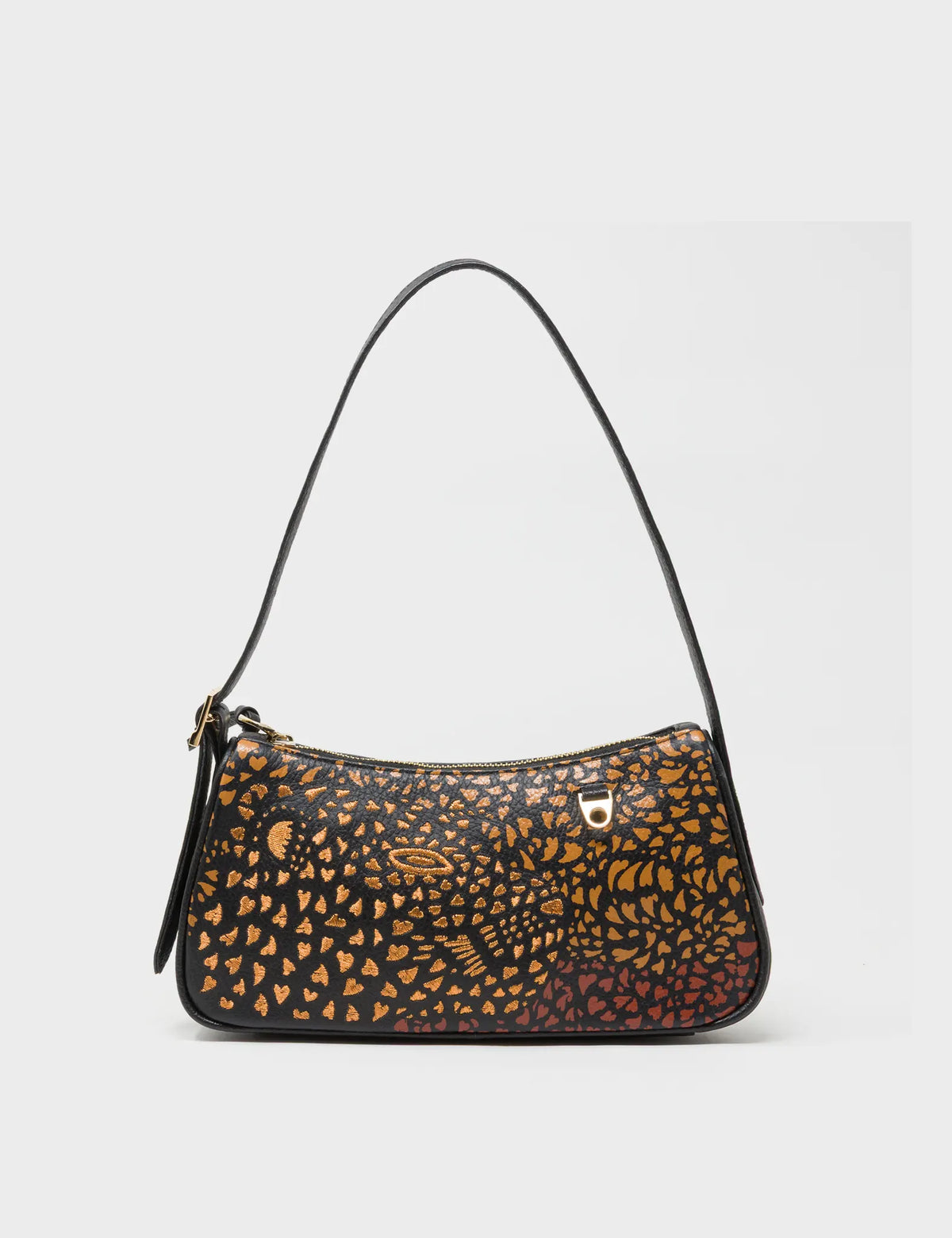 Lucas Hobo Mini Black Handbag - Retro Tiger Embroidery - Front View