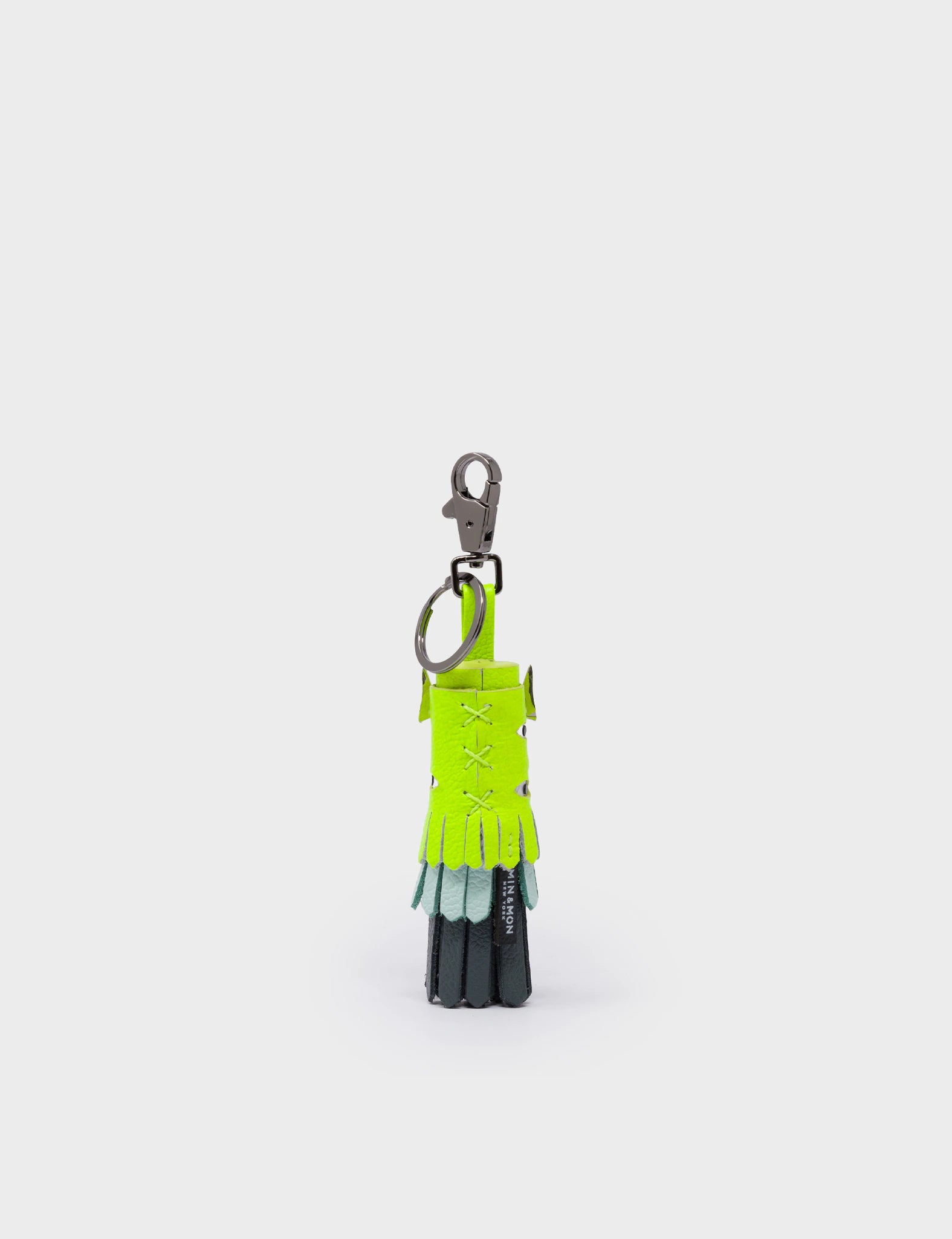 Oliver The Ox Charm - Neon Yellow Leather Keychain - Back
