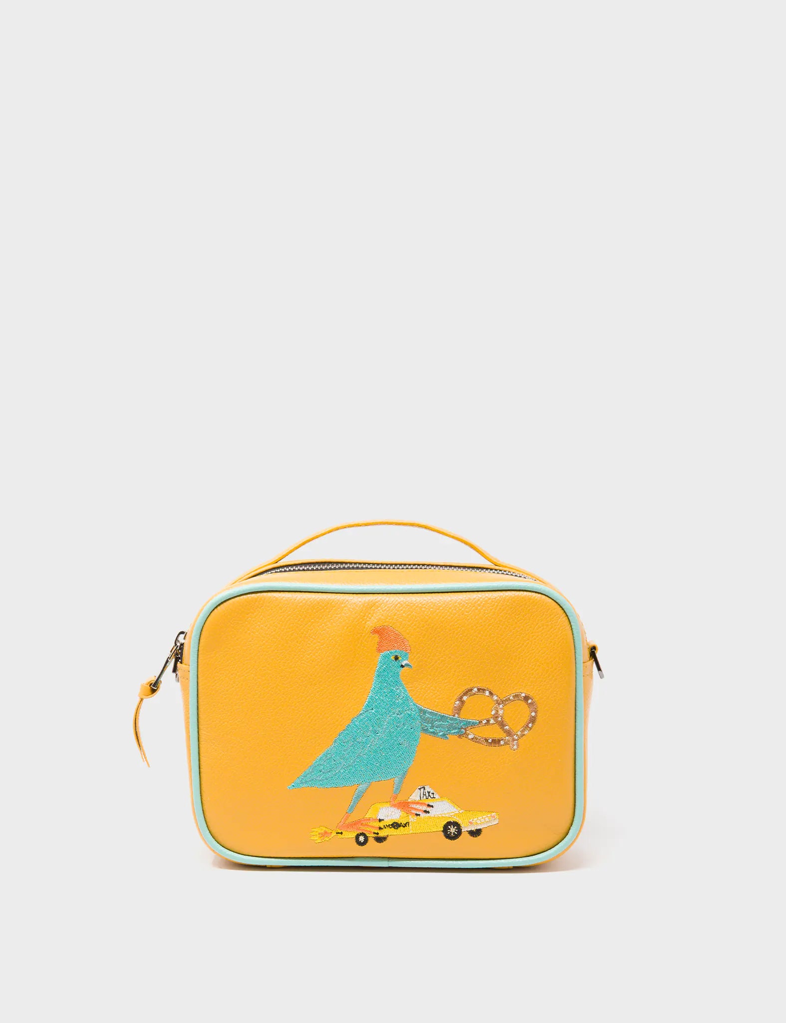 Verto Golden Glow Leather Crossbody Bag - Pigeonista Embroidery - Front View