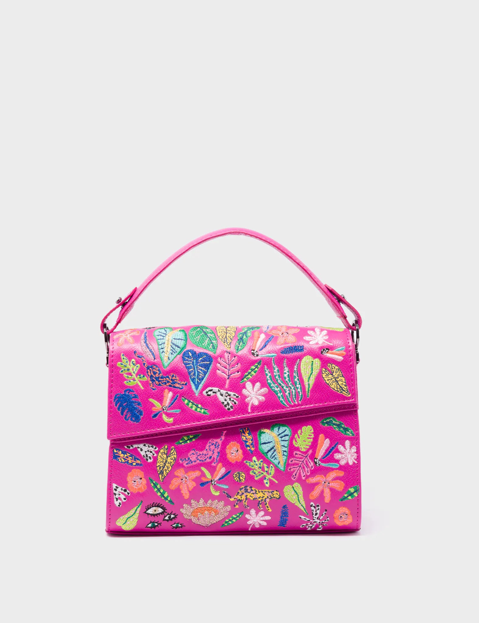 Anastasio Mini Crossbody Handbag Violet Leather - El Trópico Embroidery Design - Front