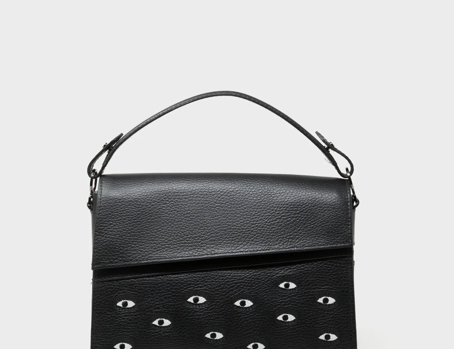 Anastasio Medium Crossbody Handbag Black Leather - All Over Eyes Embroidery - Front View