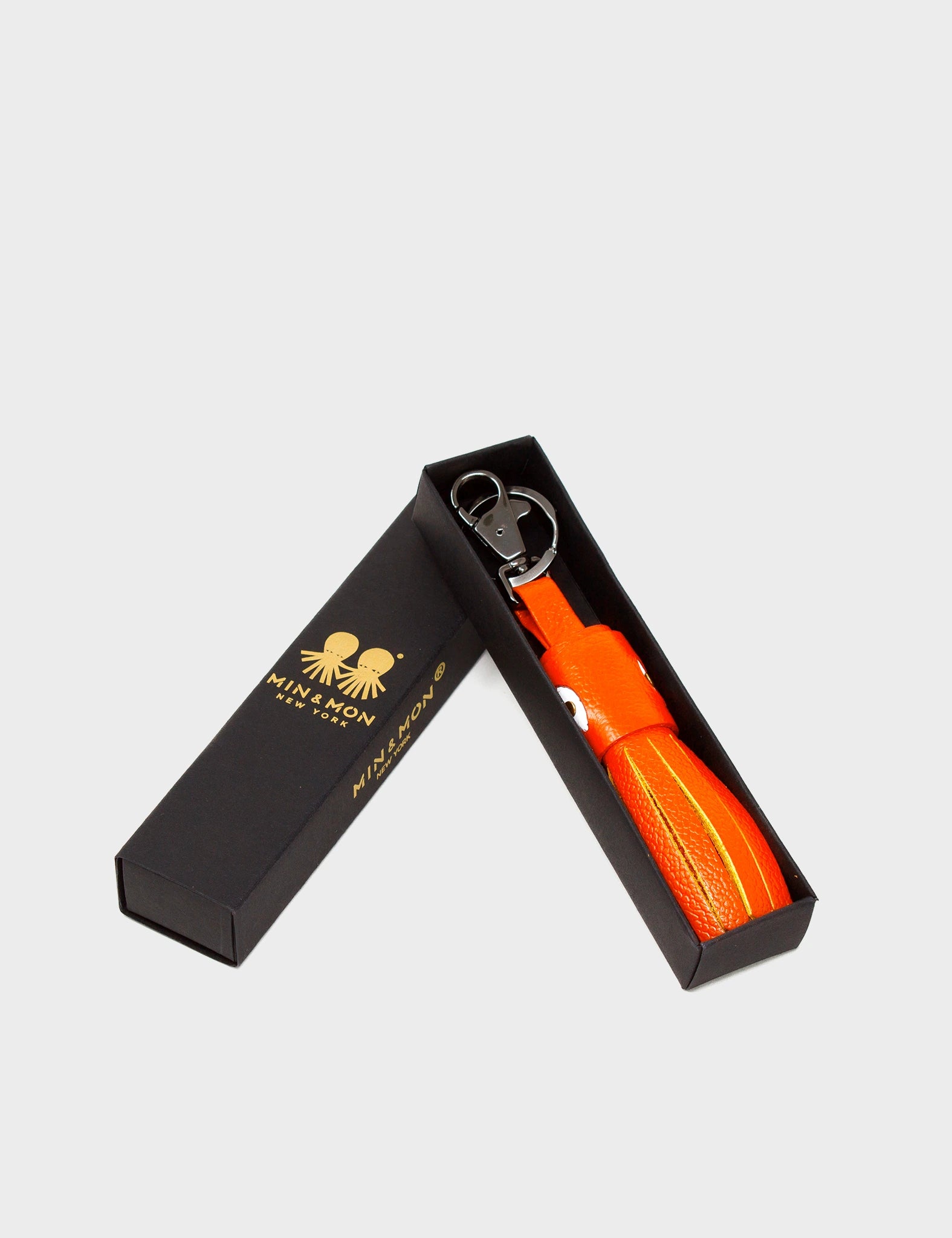 Calamari Charm - Neon Orange Leather Keychain - Box