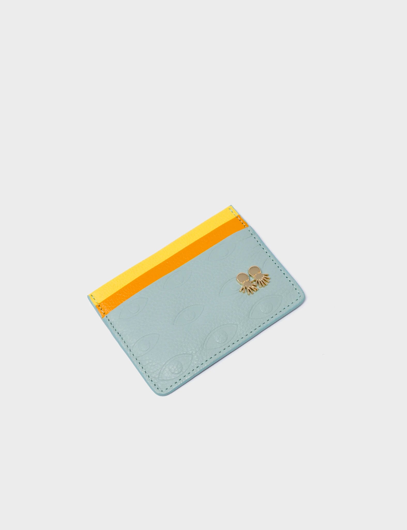 Cameo Blue And Marigold Leather Cardholder - Eyes Pattern Debossed - side