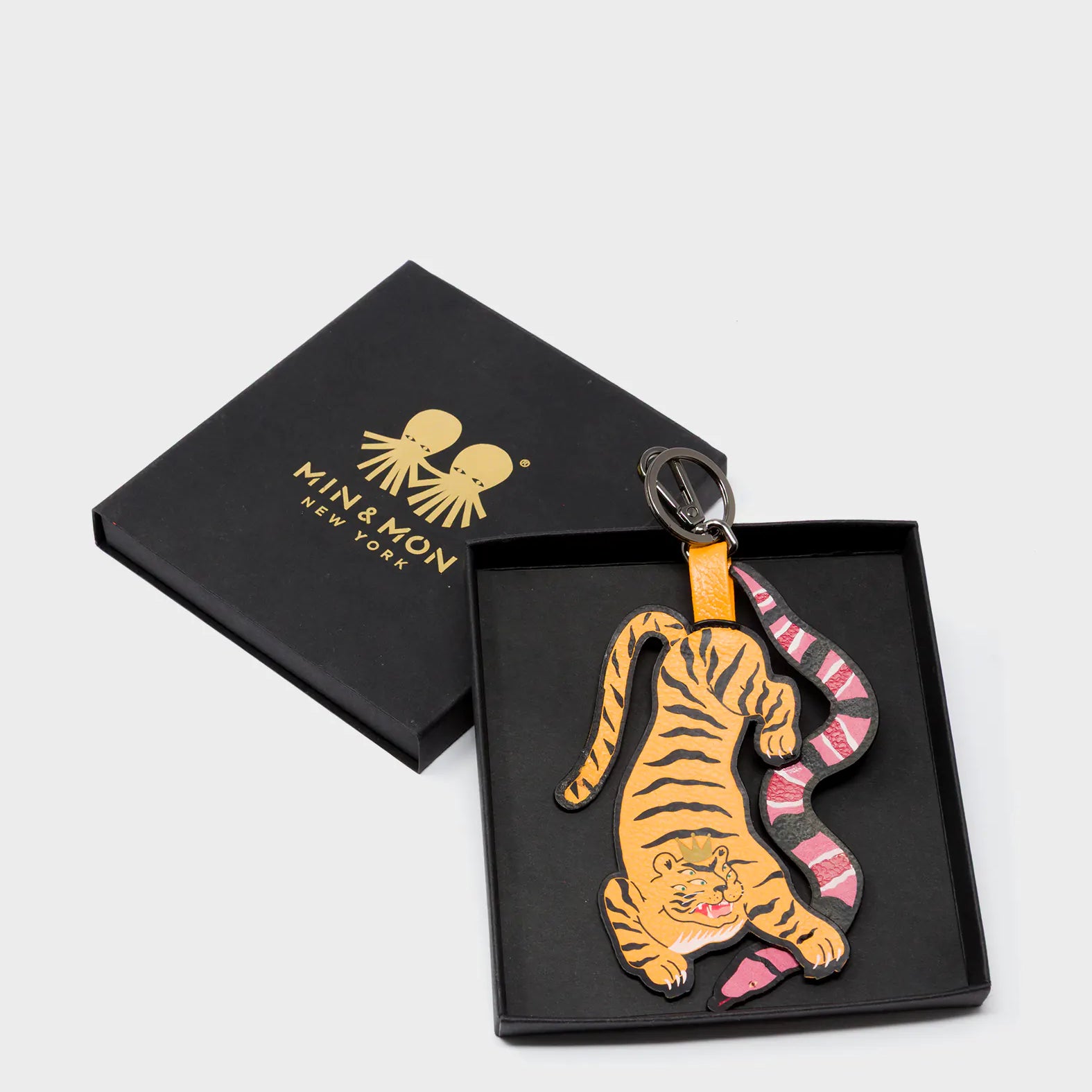Tiger and Snake Charm - Marigold Leather Keychain - Package