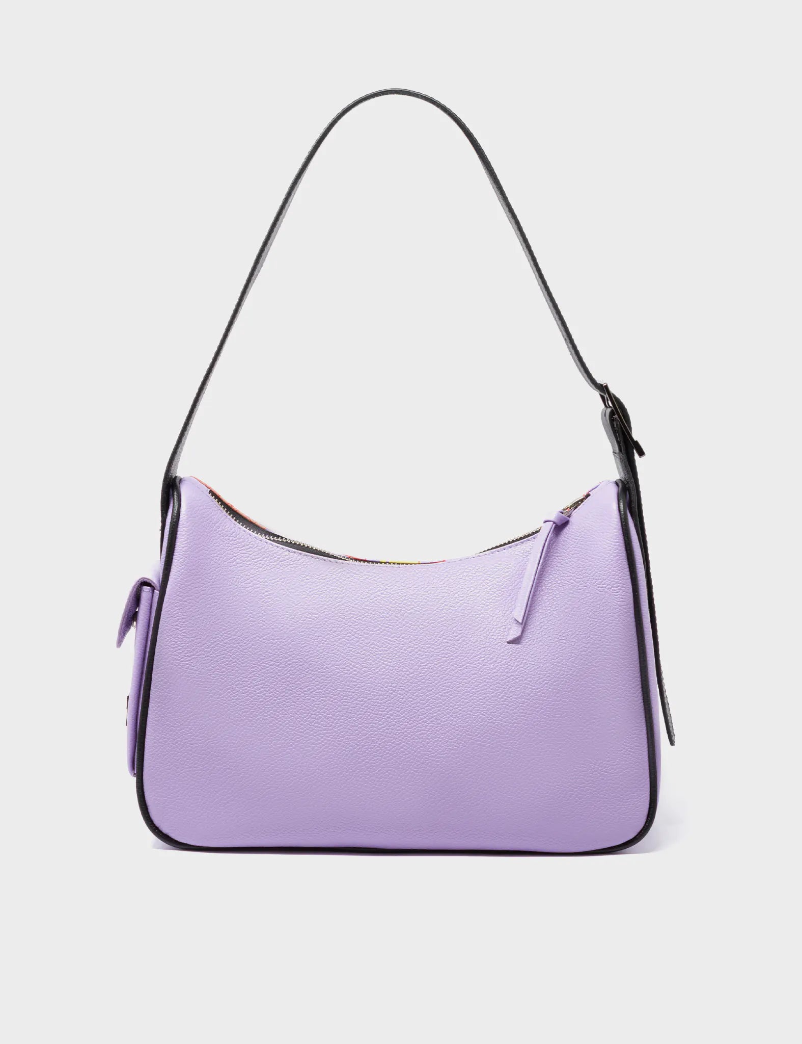 Vinyl Lavender Leather Hobo With Pocket - Subway Stories Design - Back View