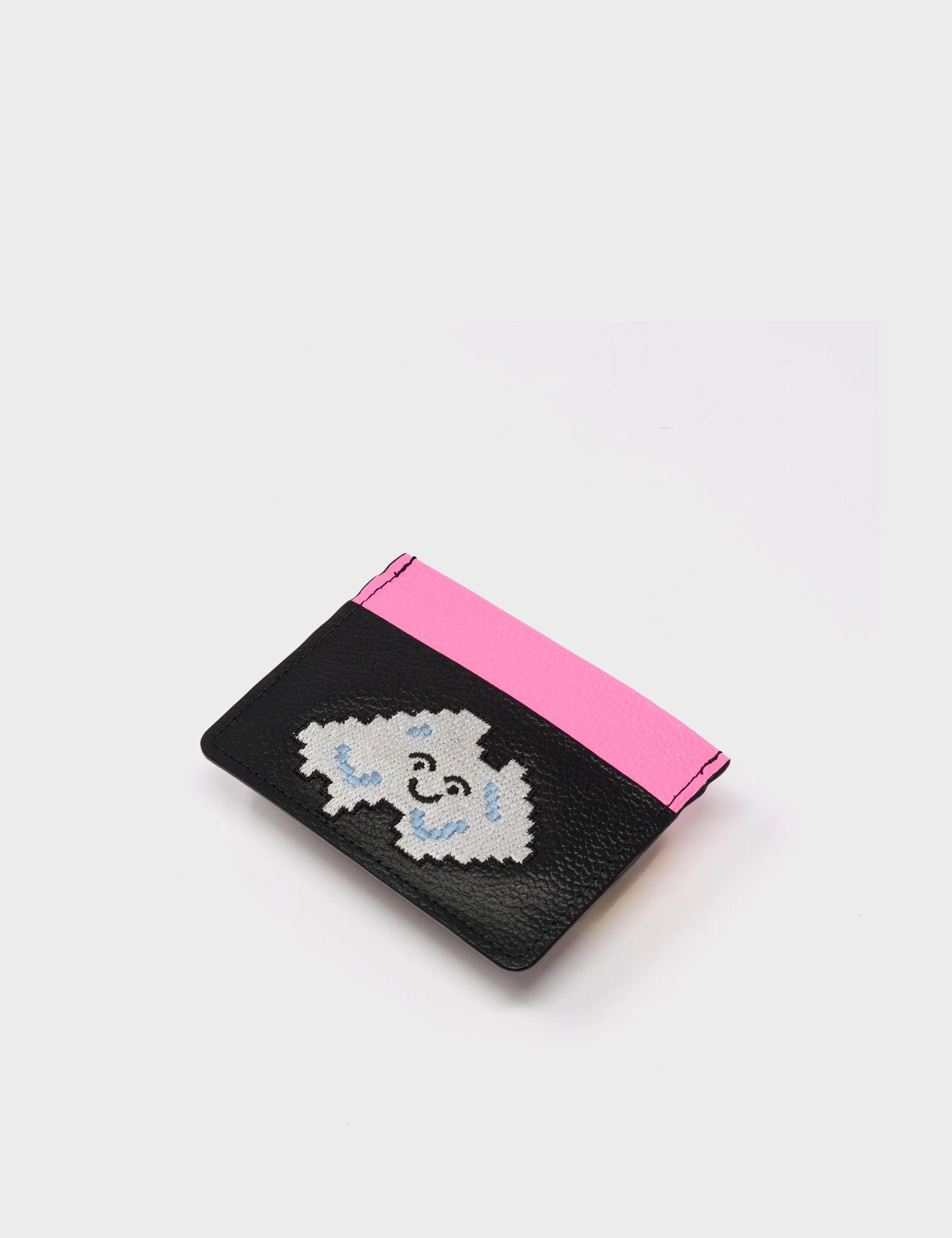 Filium Pink and Black Leather Cardholder - Cloud Applique - Detail View