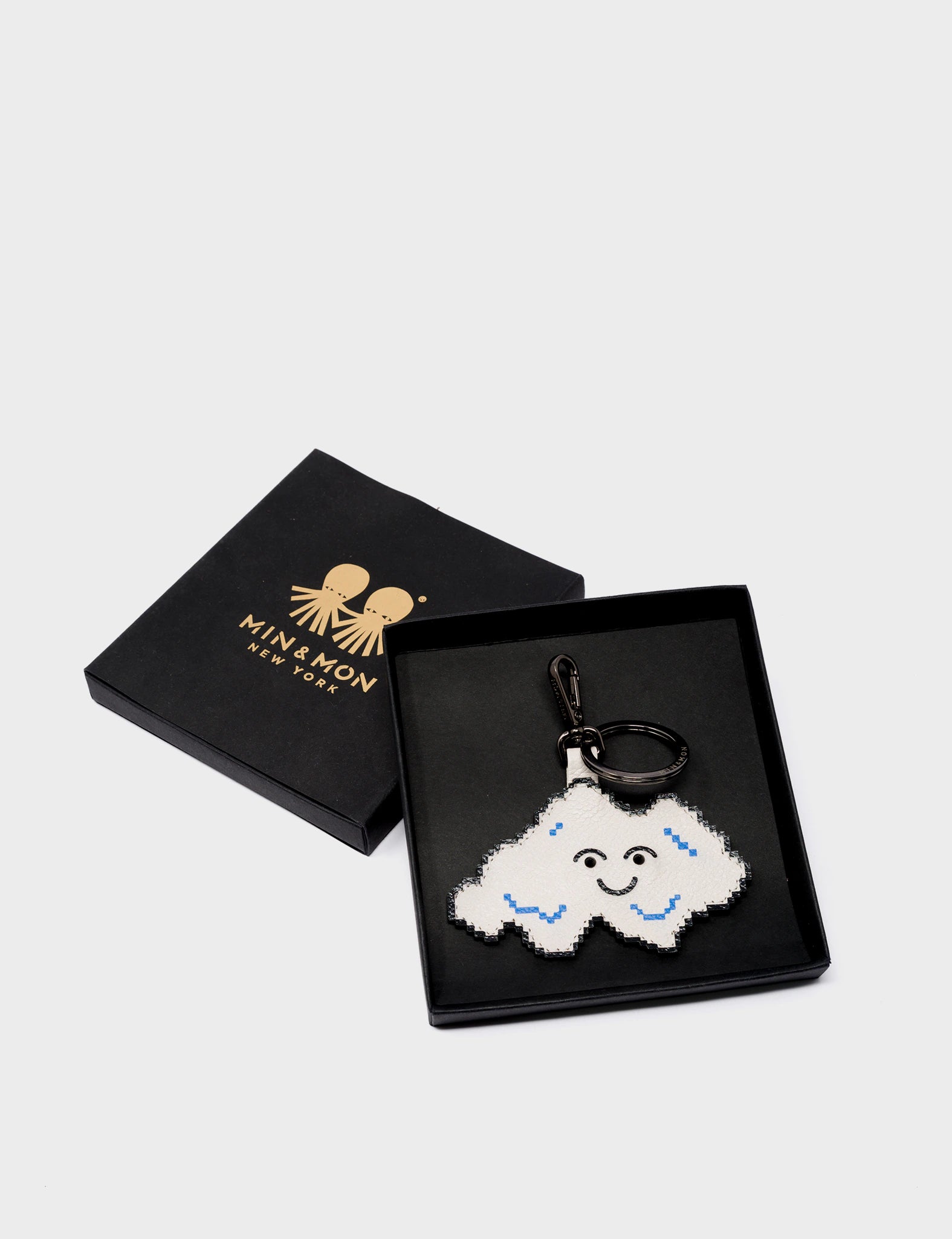 Pixel Cloud Charm - Cream Leather Keychain - Packaging View