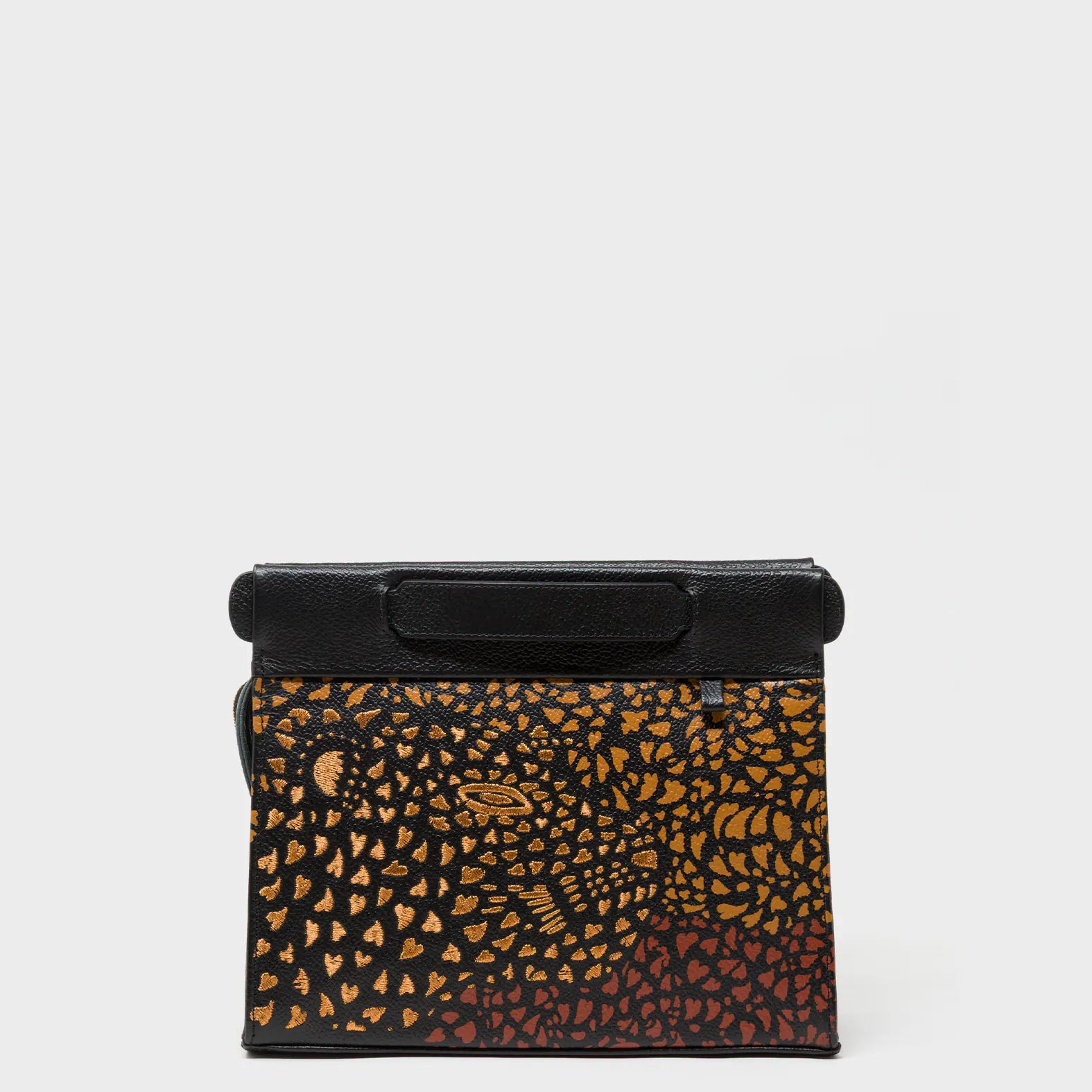 Vali Crossbody Black Leather Bag - Wild Heart Embroidery -  Front View