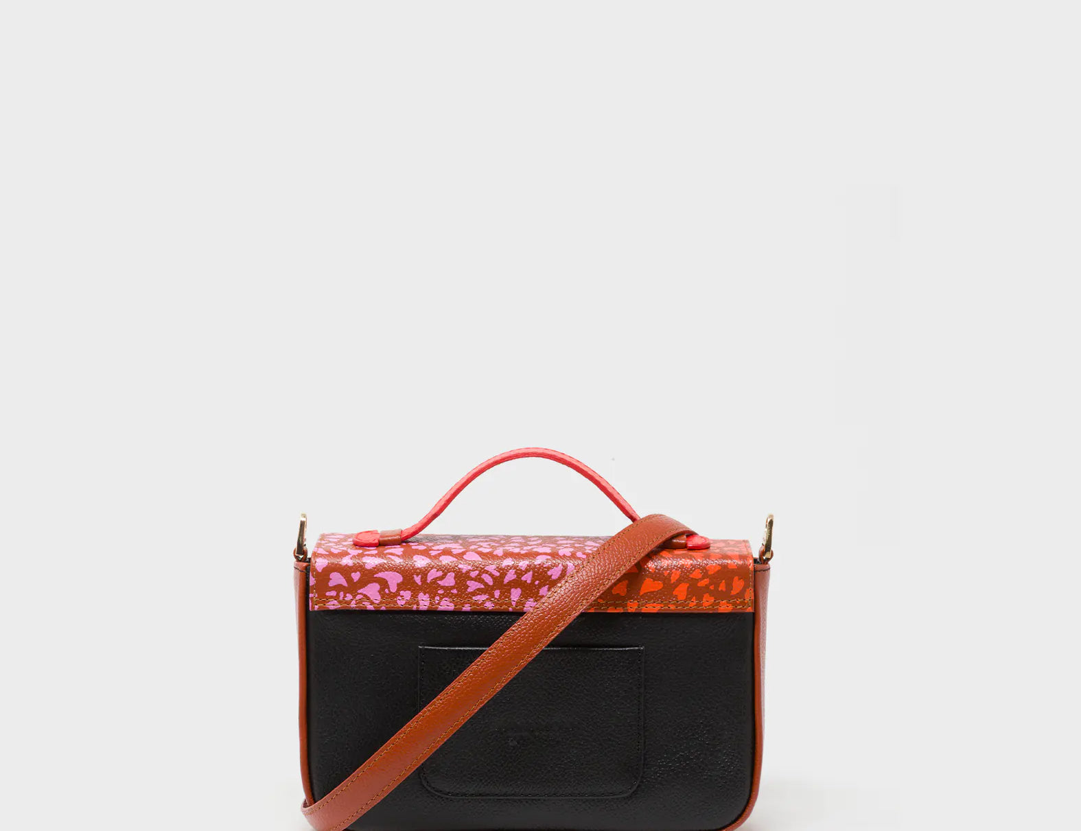 Amantis Baked City Brown Leather Crossbody Mini Handbag - Retro Tiger Design - Back