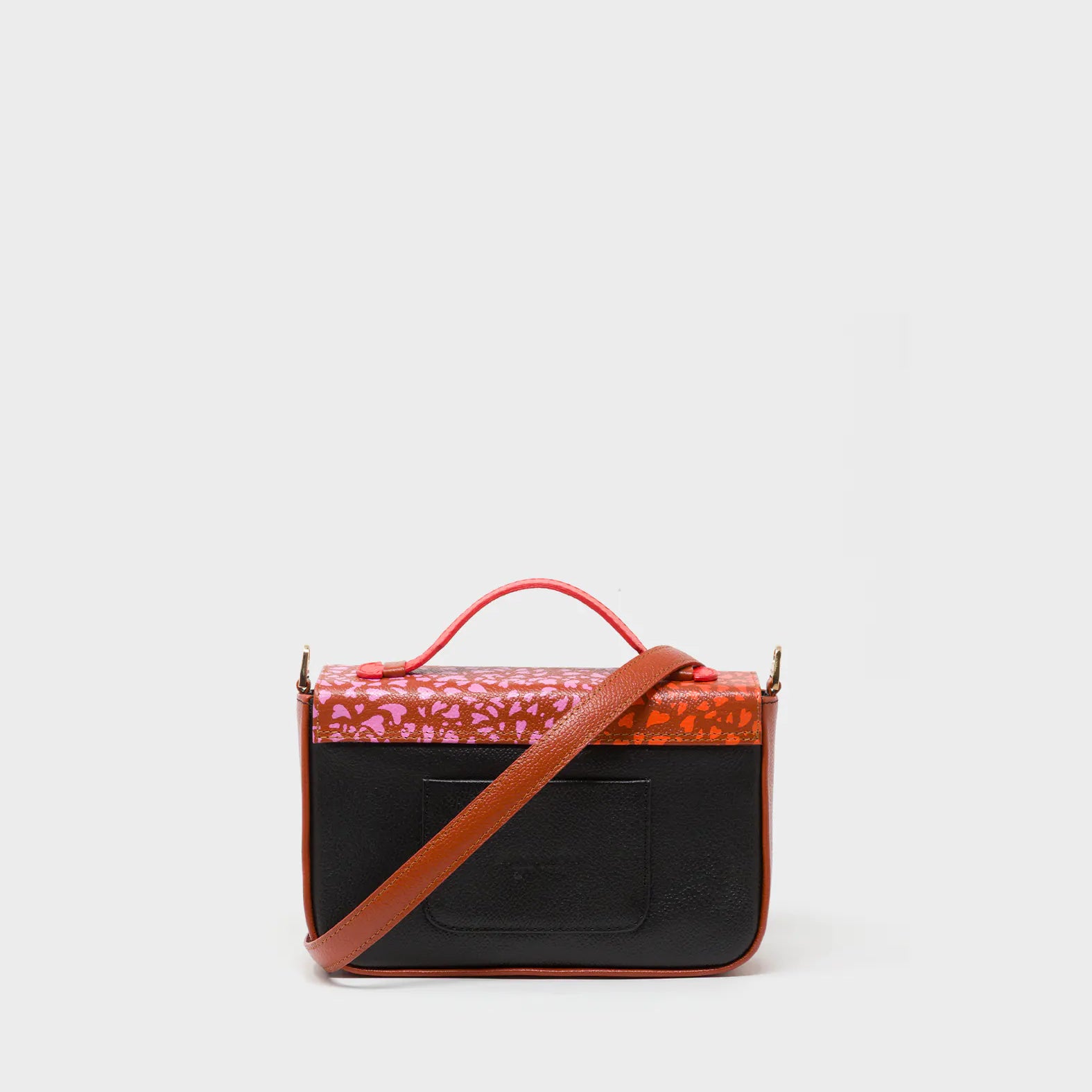 Amantis Baked City Brown Leather Crossbody Mini Handbag - Retro Tiger Design - Back