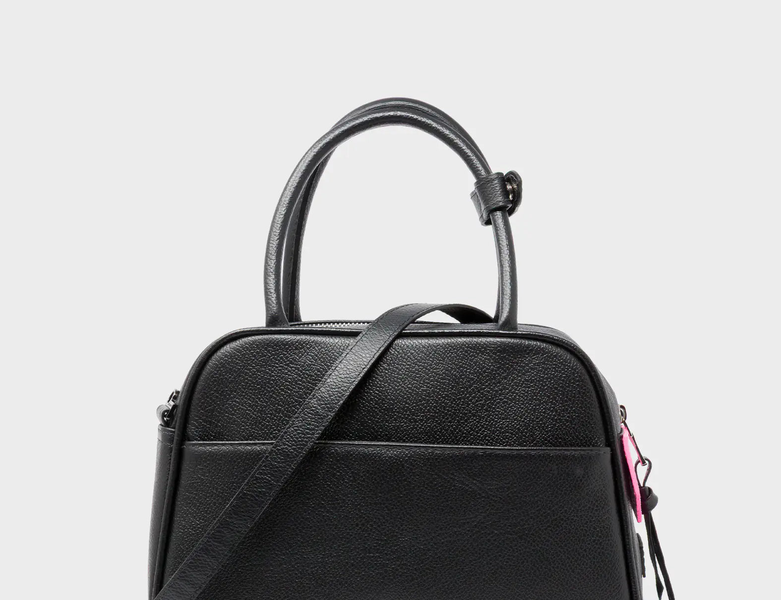 Marino Medium Crossbody Black Leather Bag - Tiger And Snake Print - Back View