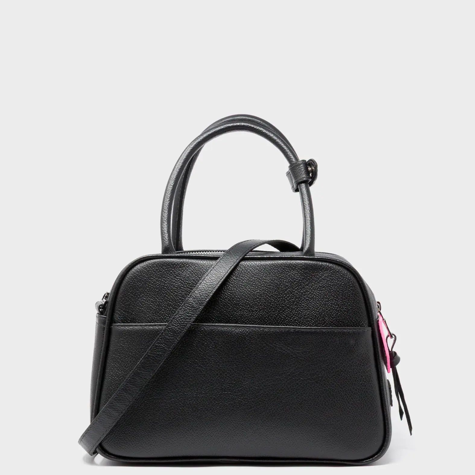 Marino Medium Crossbody Black Leather Bag - Tiger And Snake Print - Back View