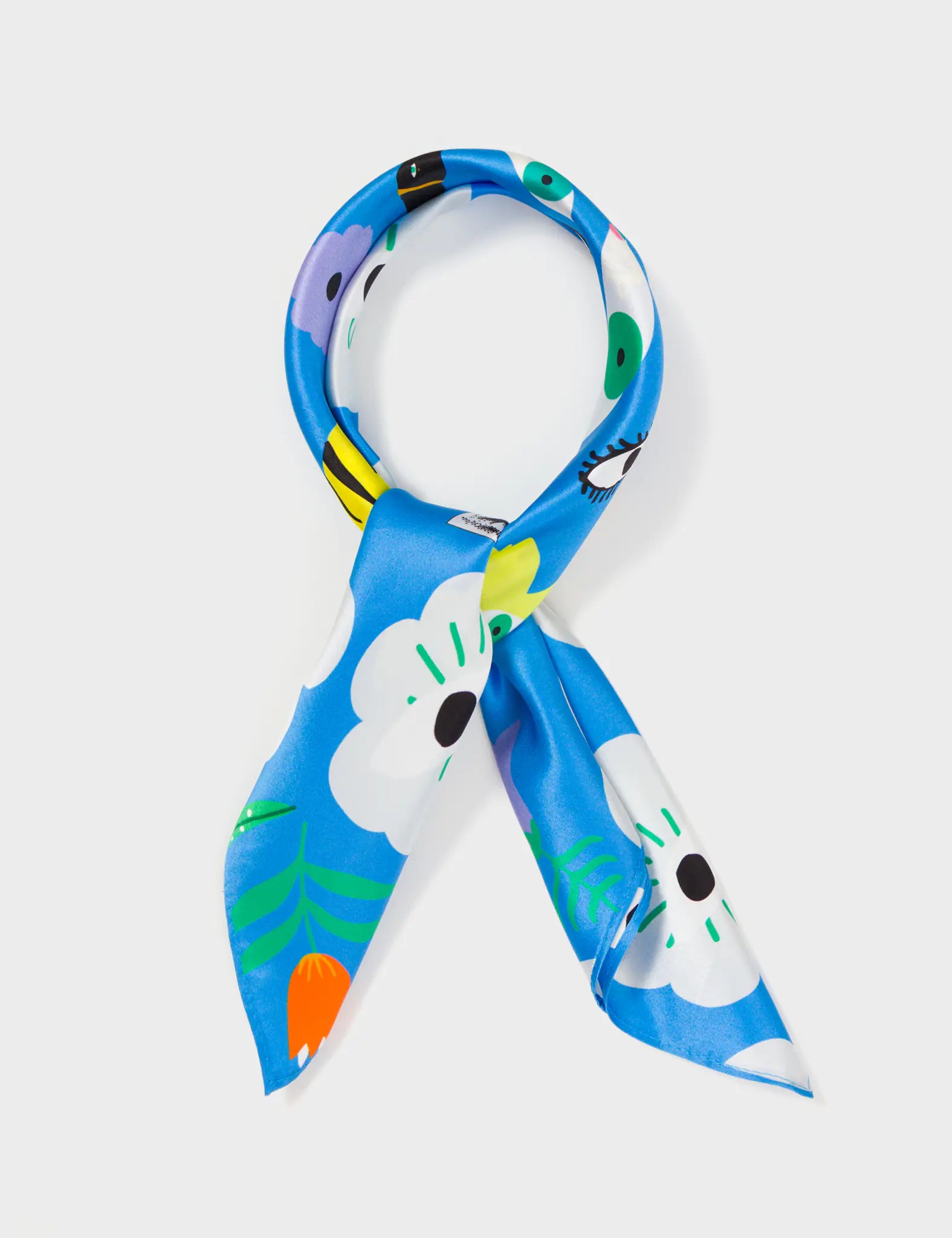 Blue Silk Headscarf - Floral Fall - Wrapped