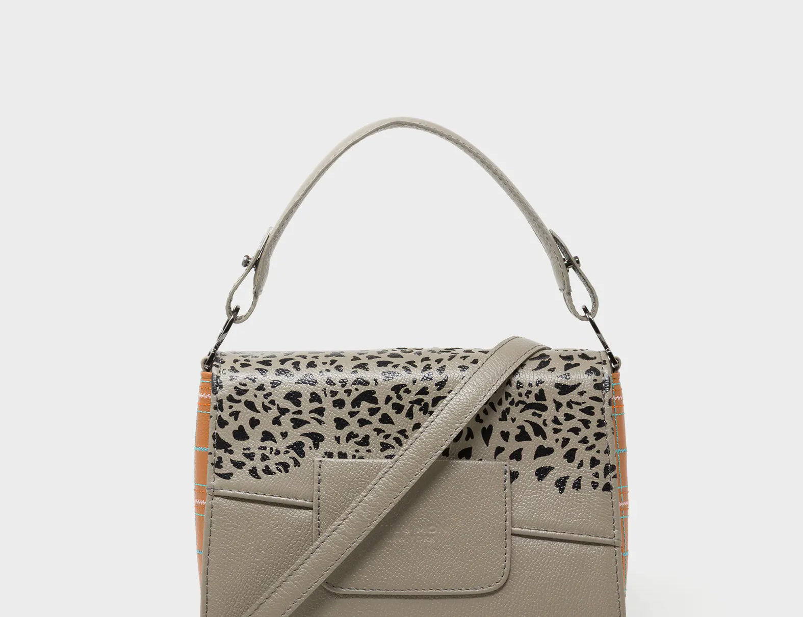 Anastasio Mini Crossbody Handbag Tuffet Brown Leather - Retro Tiger Embroidery - Back View