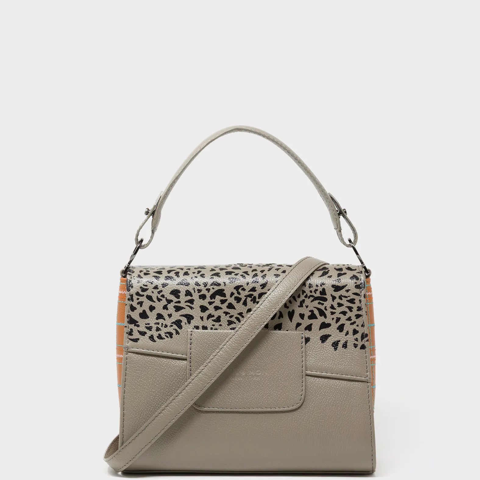 Anastasio Mini Crossbody Handbag Tuffet Brown Leather - Retro Tiger Embroidery - Back View