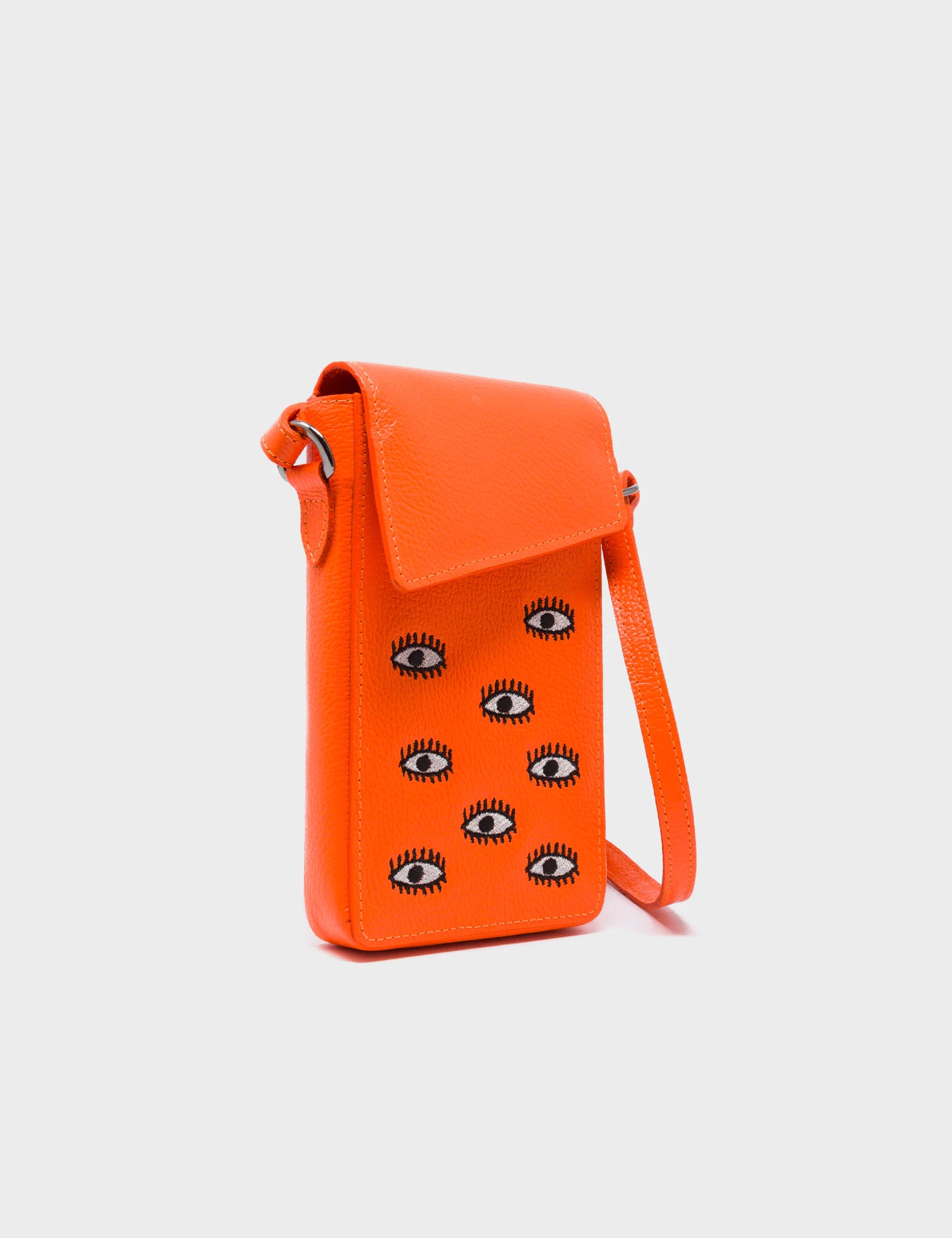 Max Neon Orange Cellphone Crossbody Pouch - All Over Eyes Embroidery - Main View