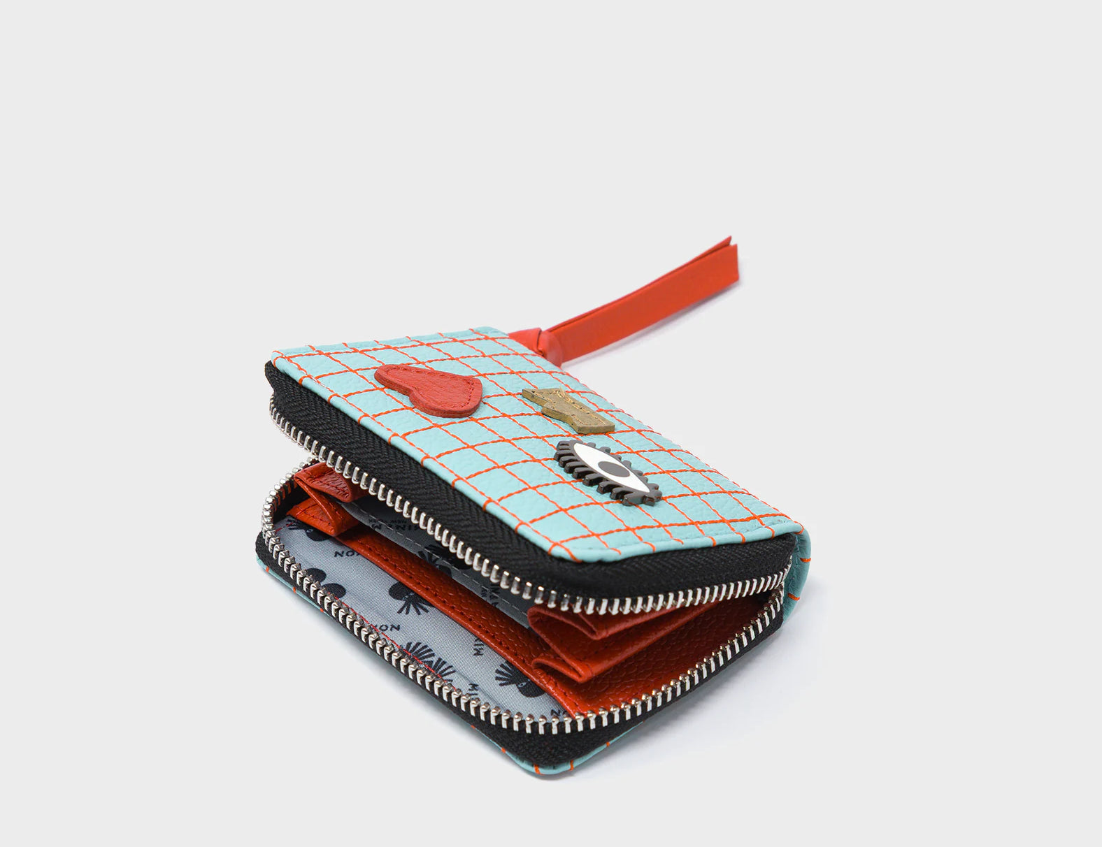Frodo Eggshell Blue Leather Zip Around Wallet - Lovestitch Design - open