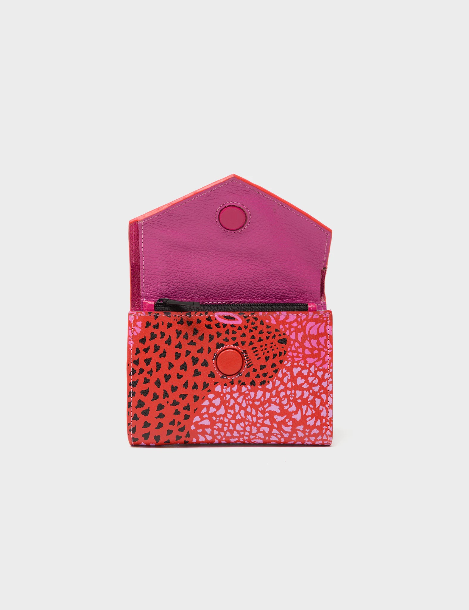 Fiona Poppy Red Leather Wallet - Retro Tiger Embroidery - Open