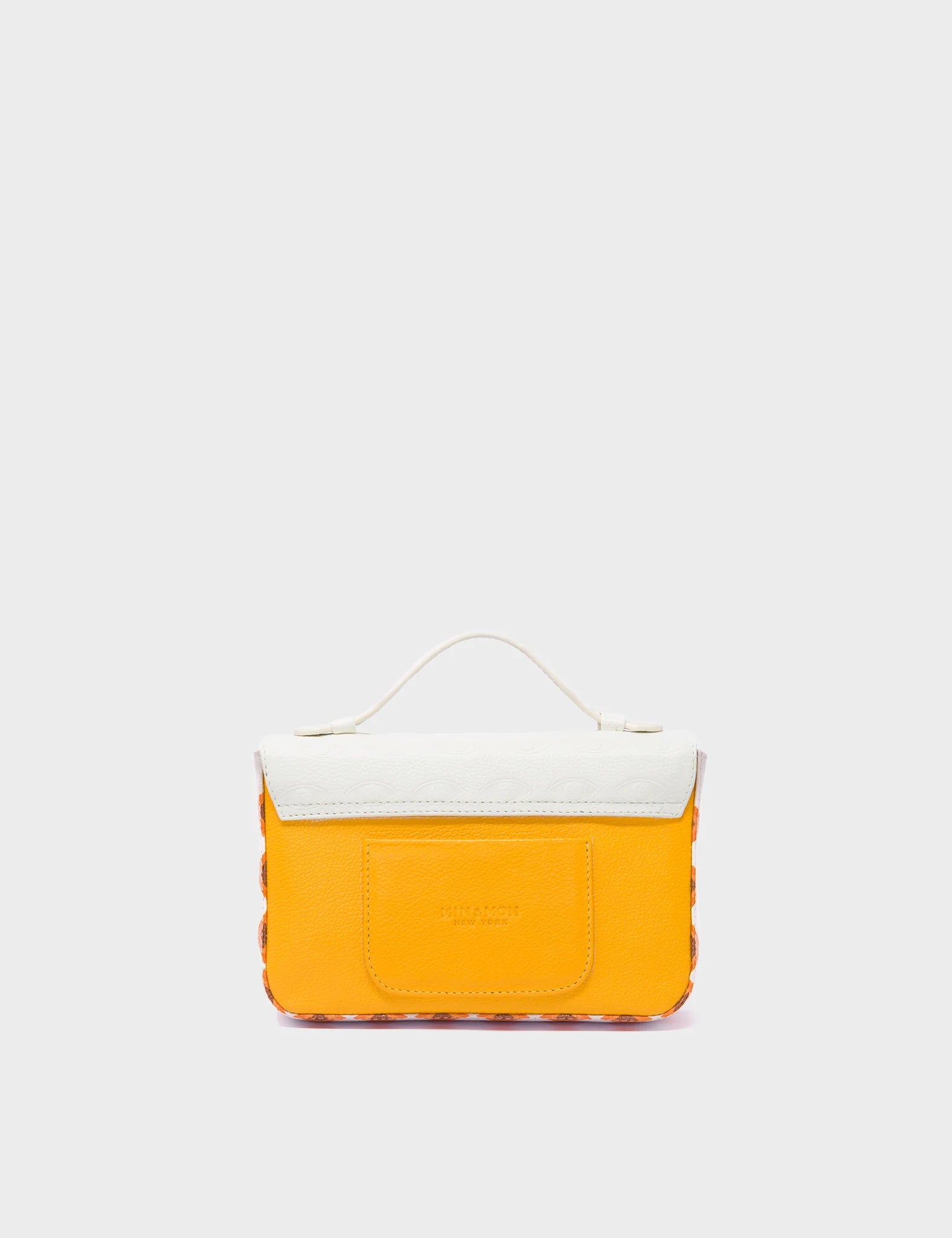 Cream and Marigold Leather Crossbody Mini Handbag - Eyes Pattern Debossed - back 