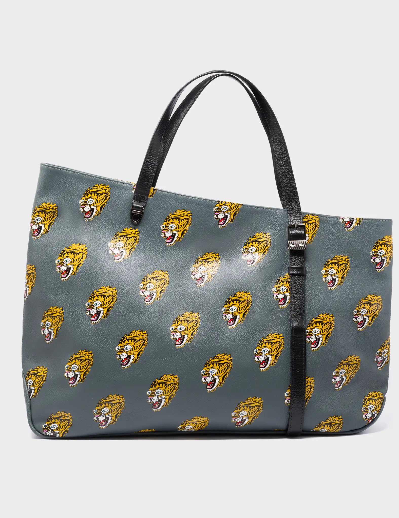 Bruno Stormy Gray Leather Tote Bag - El Trópico Print Design - Back View