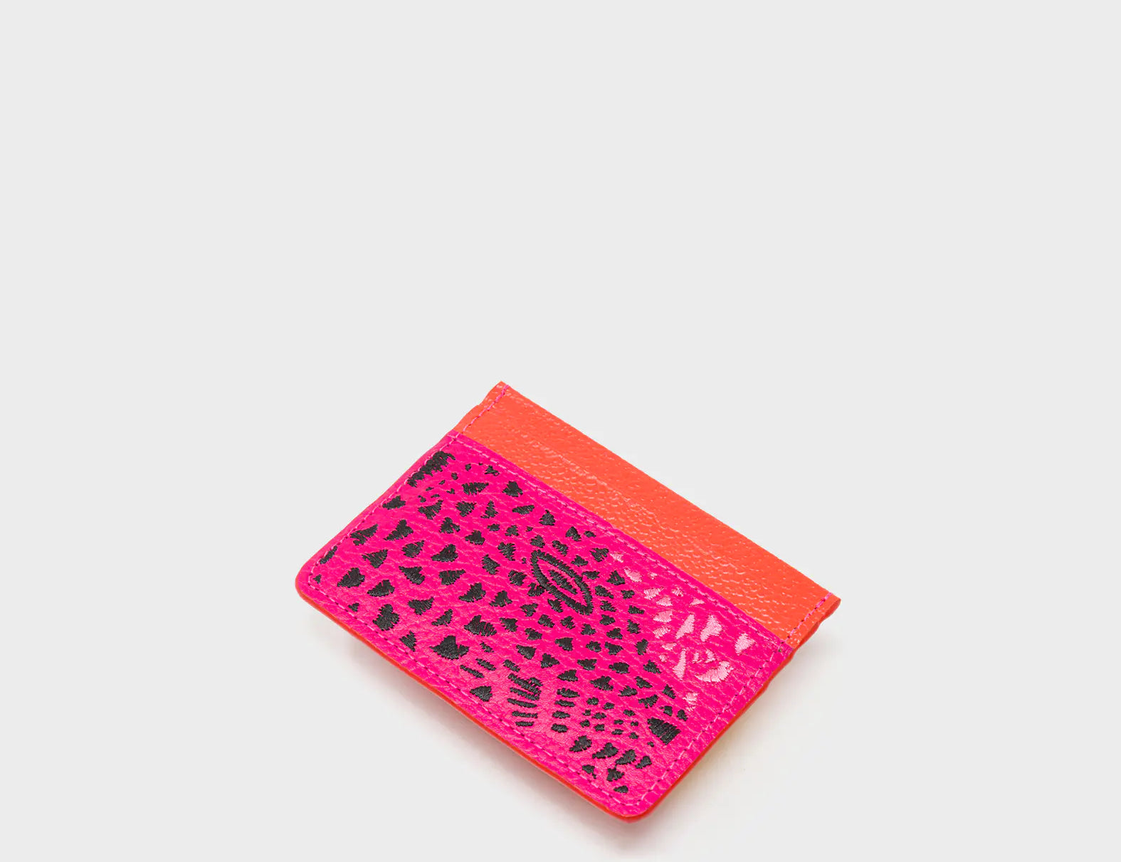 Filium Peacock Pink Leather Cardholder - Retro Tiger Embroidery - Side