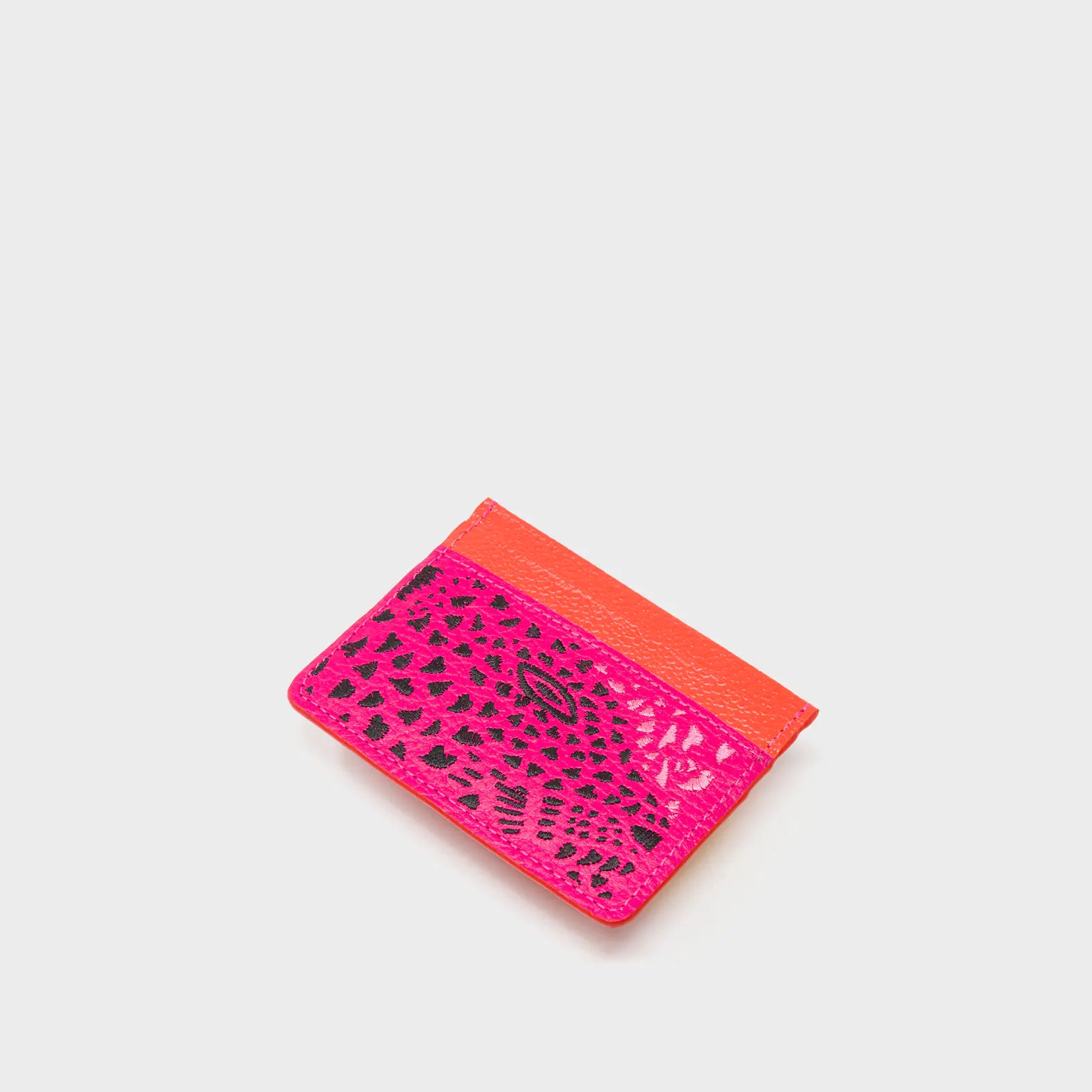 Filium Peacock Pink Leather Cardholder - Retro Tiger Embroidery - Side