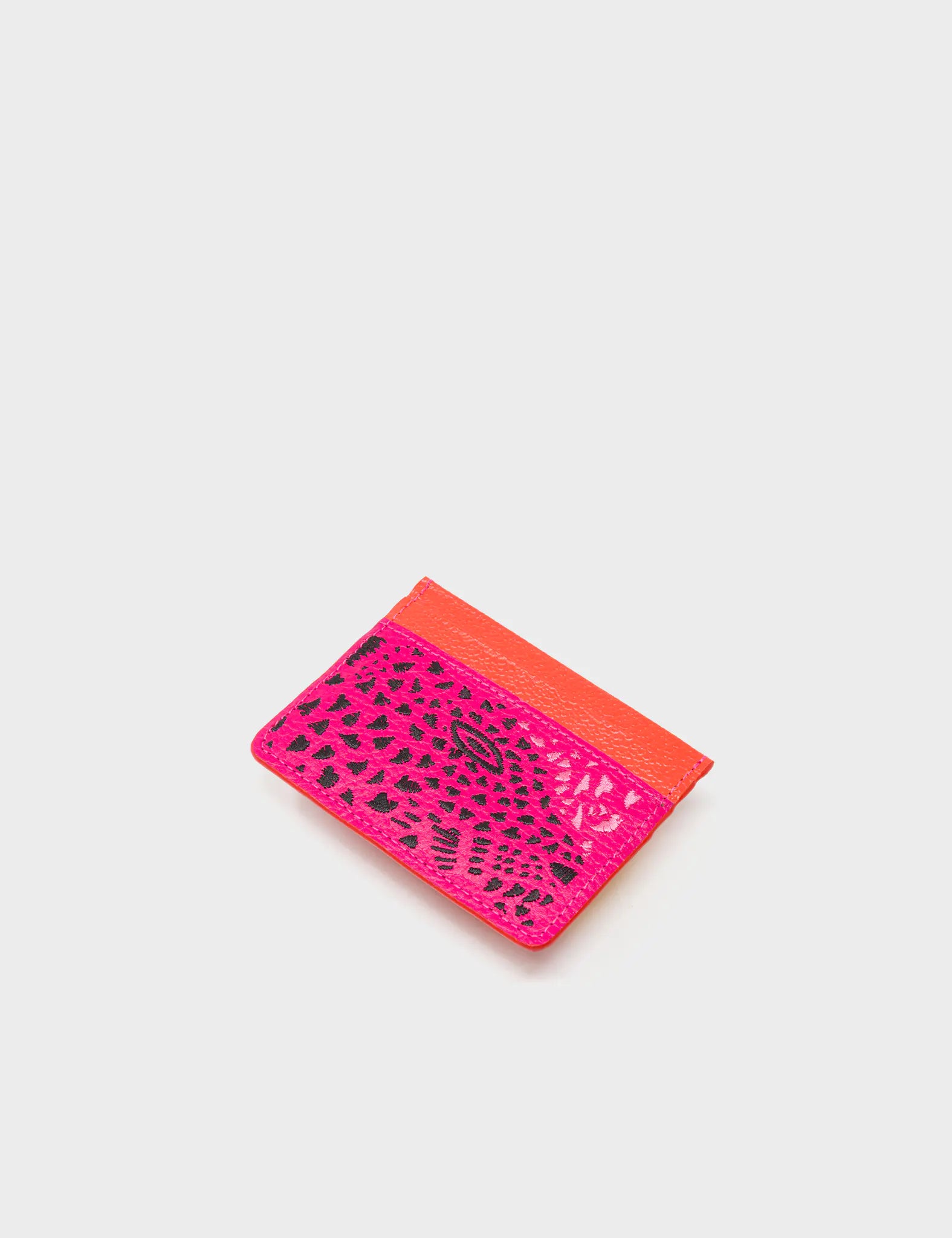 Filium Peacock Pink Leather Cardholder - Retro Tiger Embroidery - Side