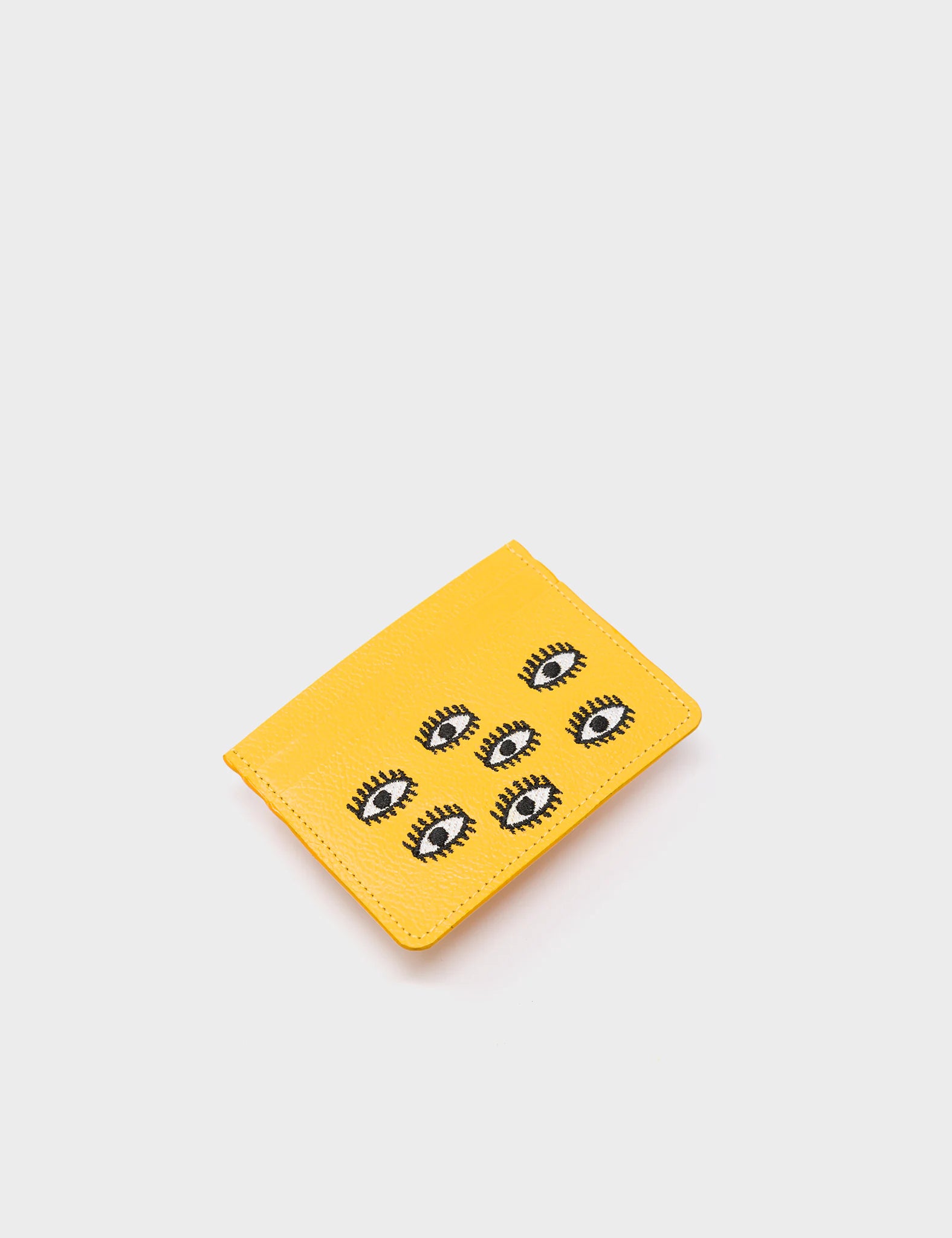 Filium Yellow Leather Cardholder - All Over Eyes Embroidery - Detail View