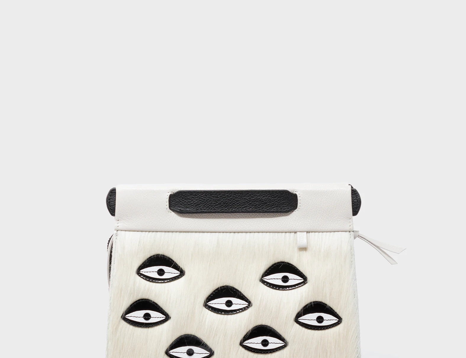 Vali Crossbody Small Cream Leather Bag - Eyes Applique Adjustable Handle - Front View