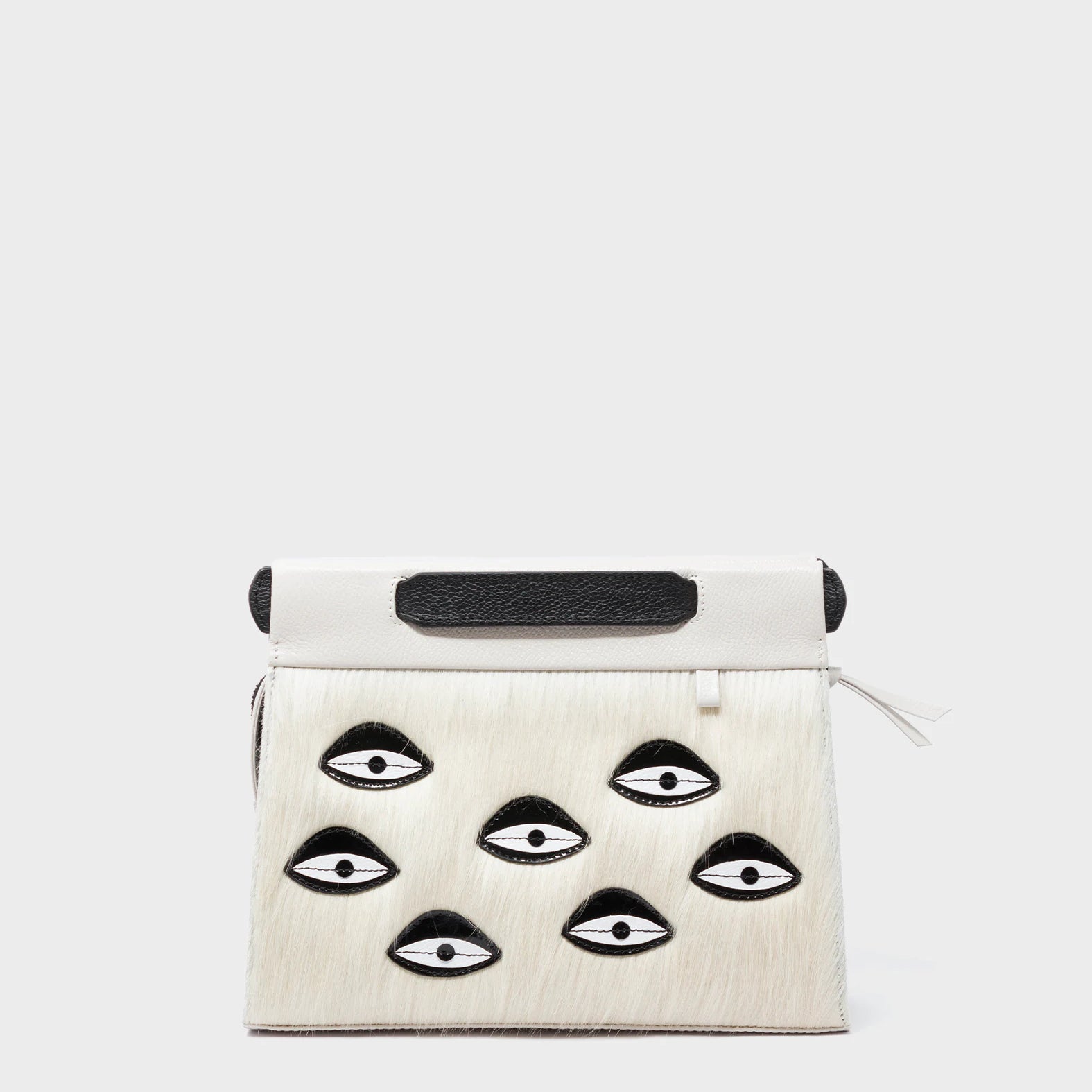 Vali Crossbody Small Cream Leather Bag - Eyes Applique Adjustable Handle - Front View