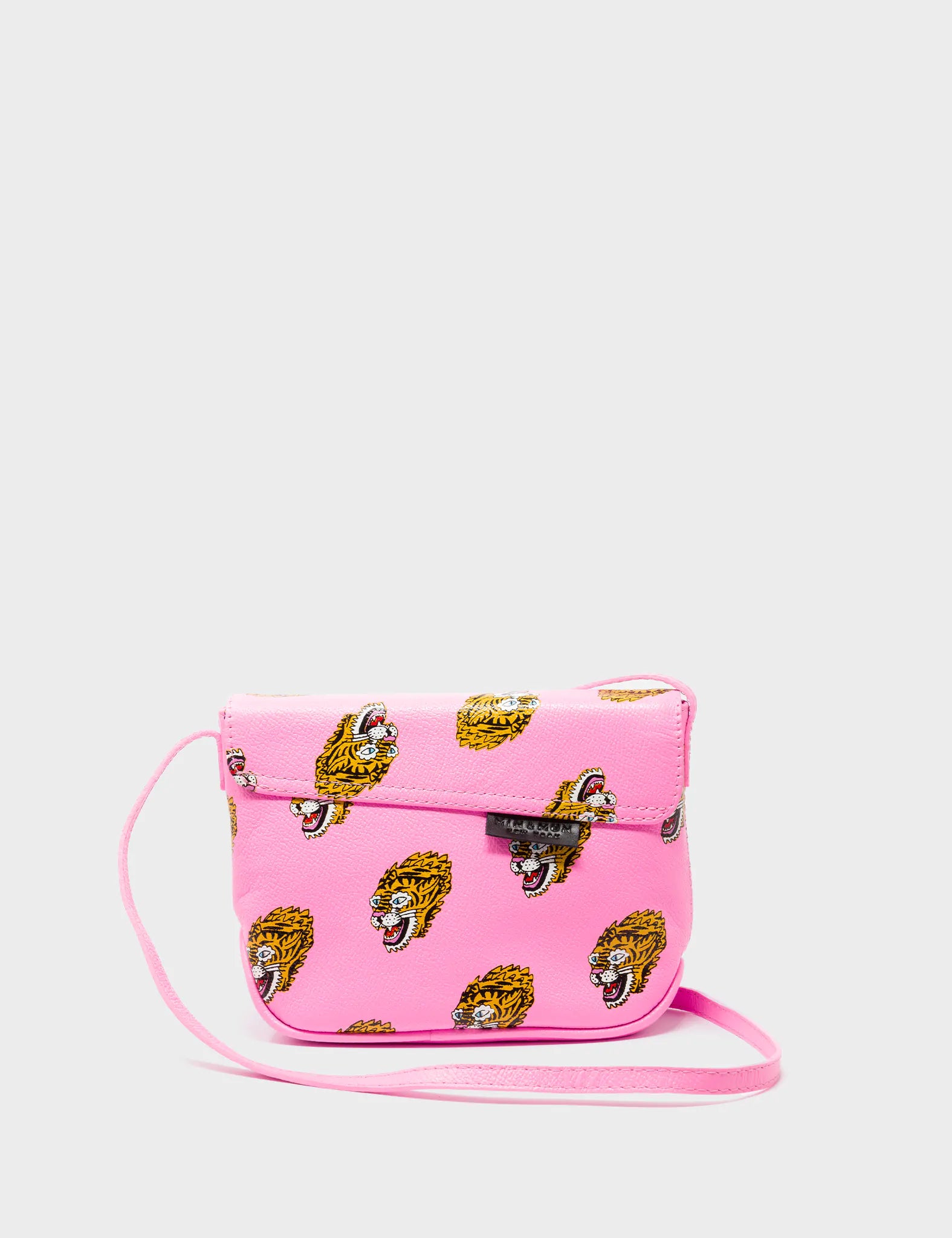 Bruno Mini Crossbody Bubblegum Pink Leather Bag - Blazing Tiger Print - Back View