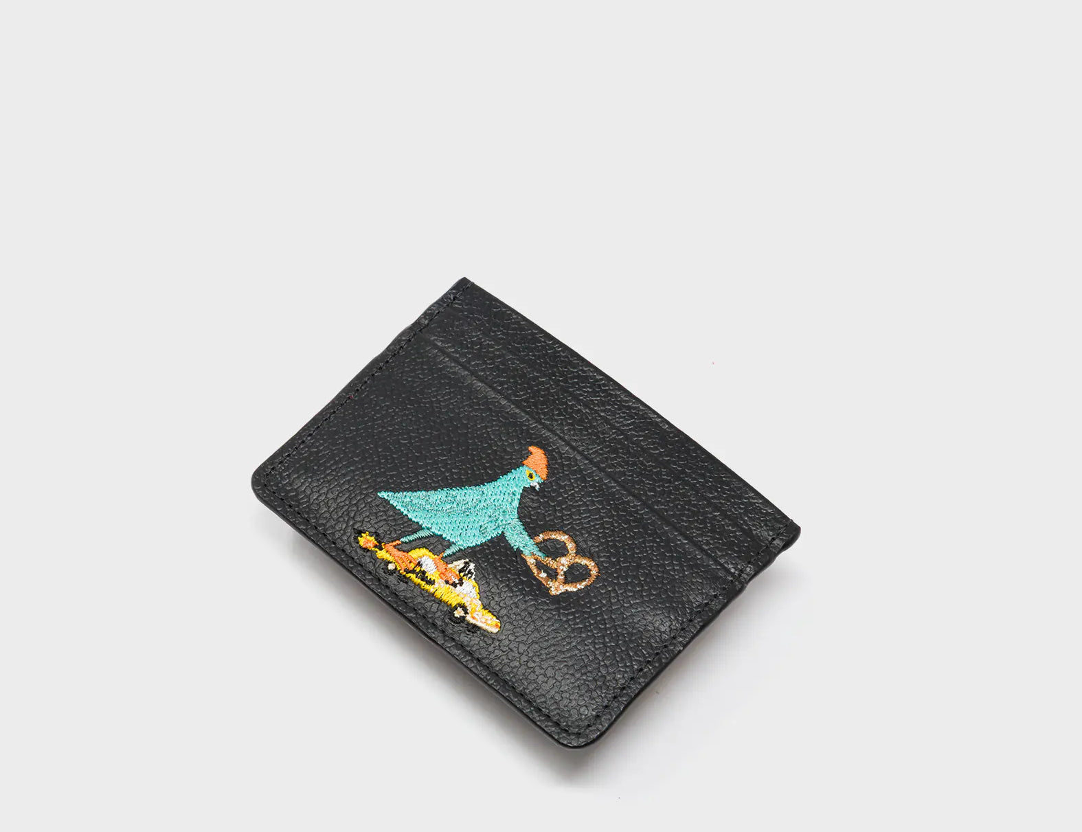 Filium Black Leather Cardholder - Pigeonista Embroidery - Side