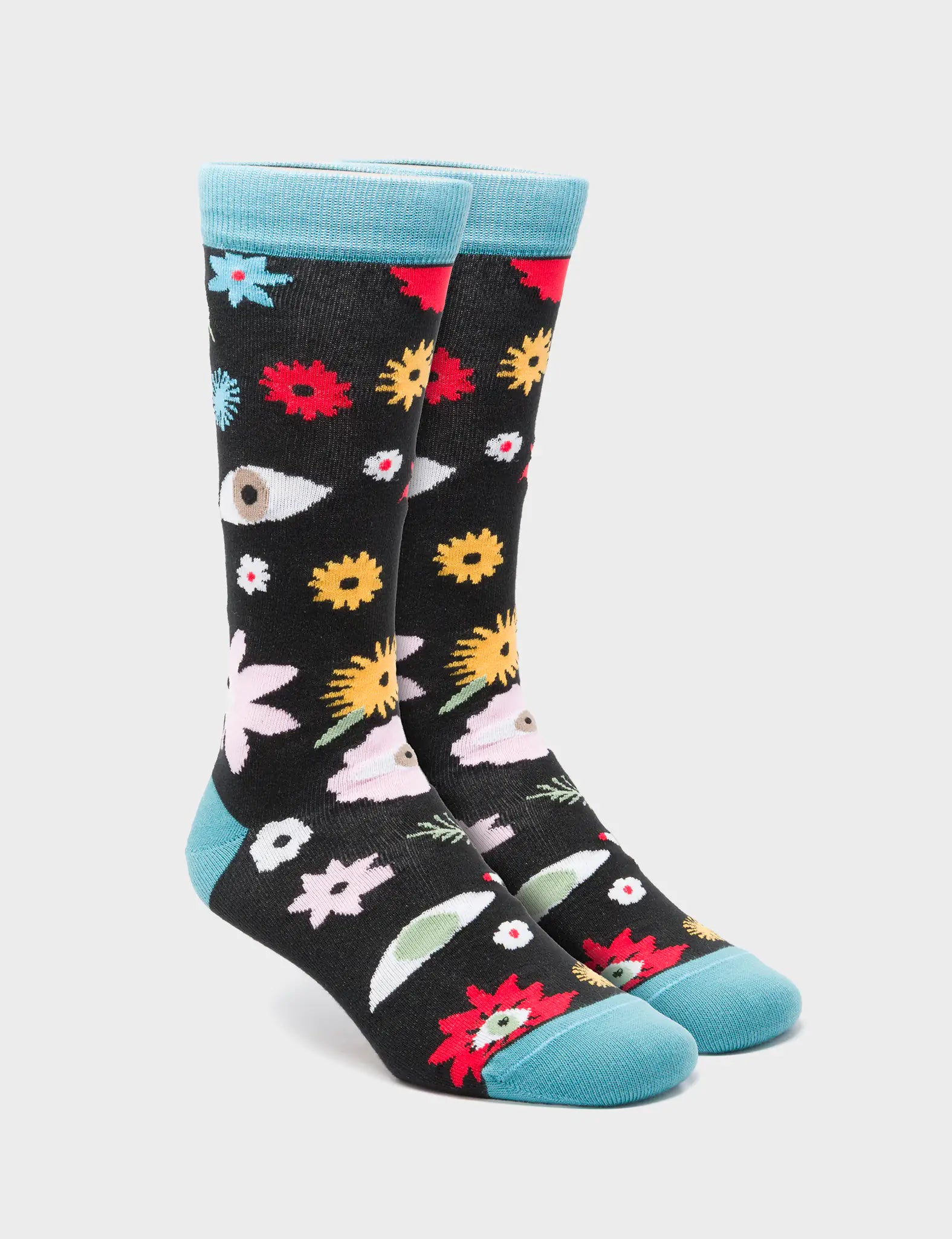 Black Socks - Flowers Design - 3D View