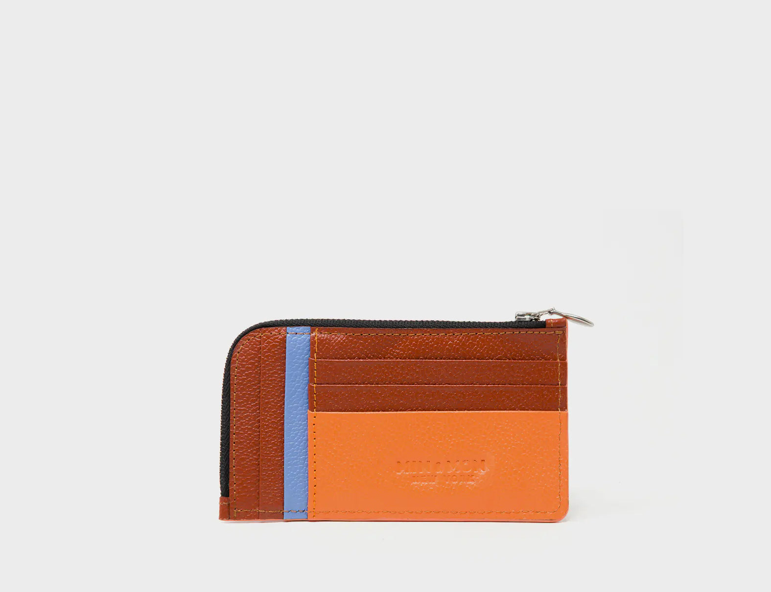 Fausto Tangerine Leather Zip-around Cardholder - Retro Tiger Embroidery - Back view