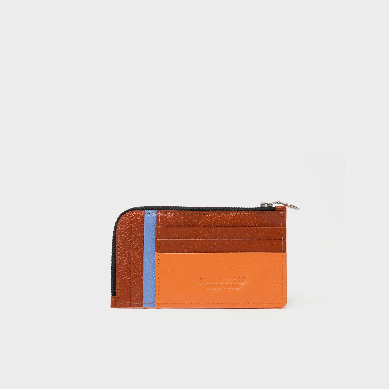 Fausto Tangerine Leather Zip-around Cardholder - Retro Tiger Embroidery - Back view