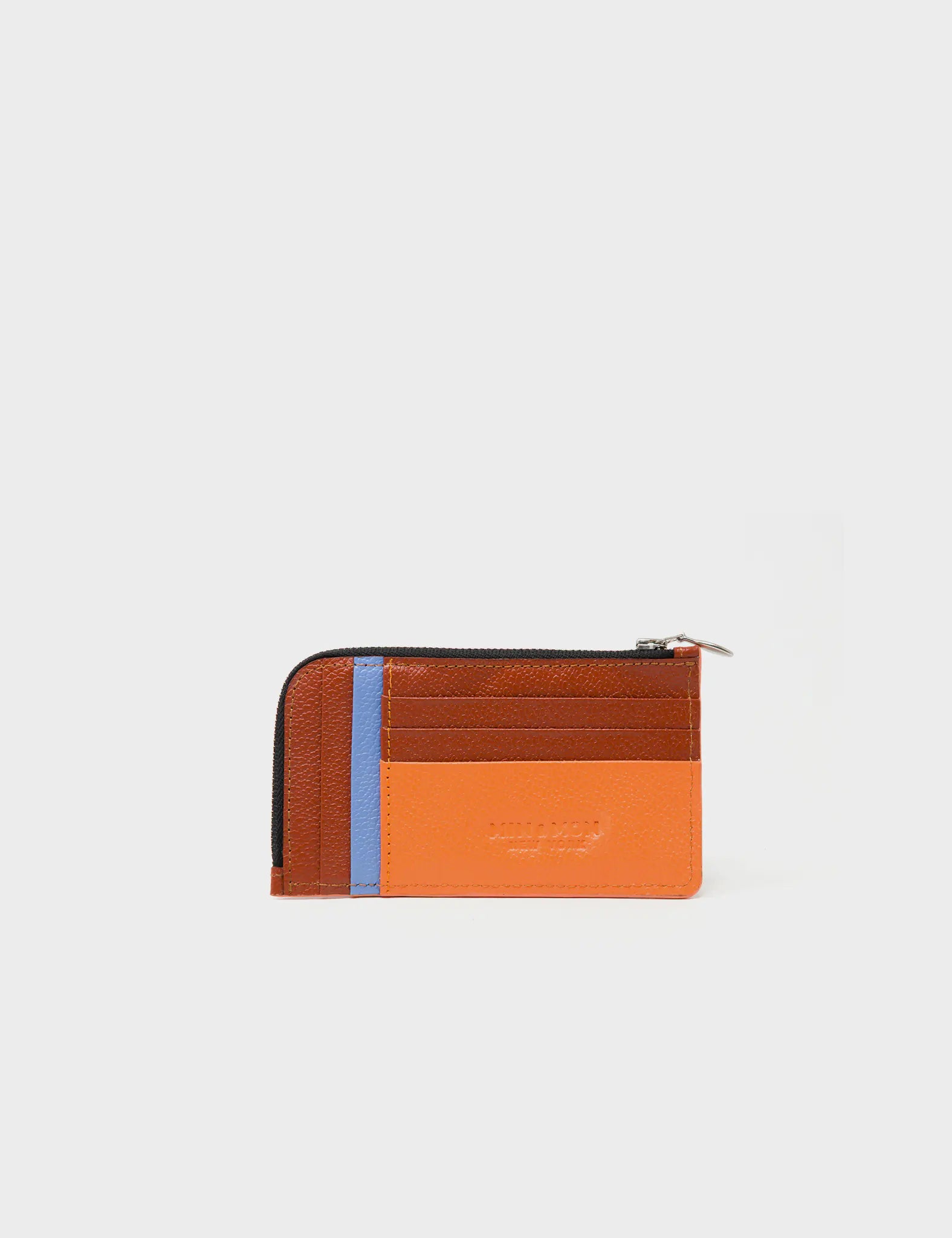 Fausto Tangerine Leather Zip-around Cardholder - Retro Tiger Embroidery - Back view
