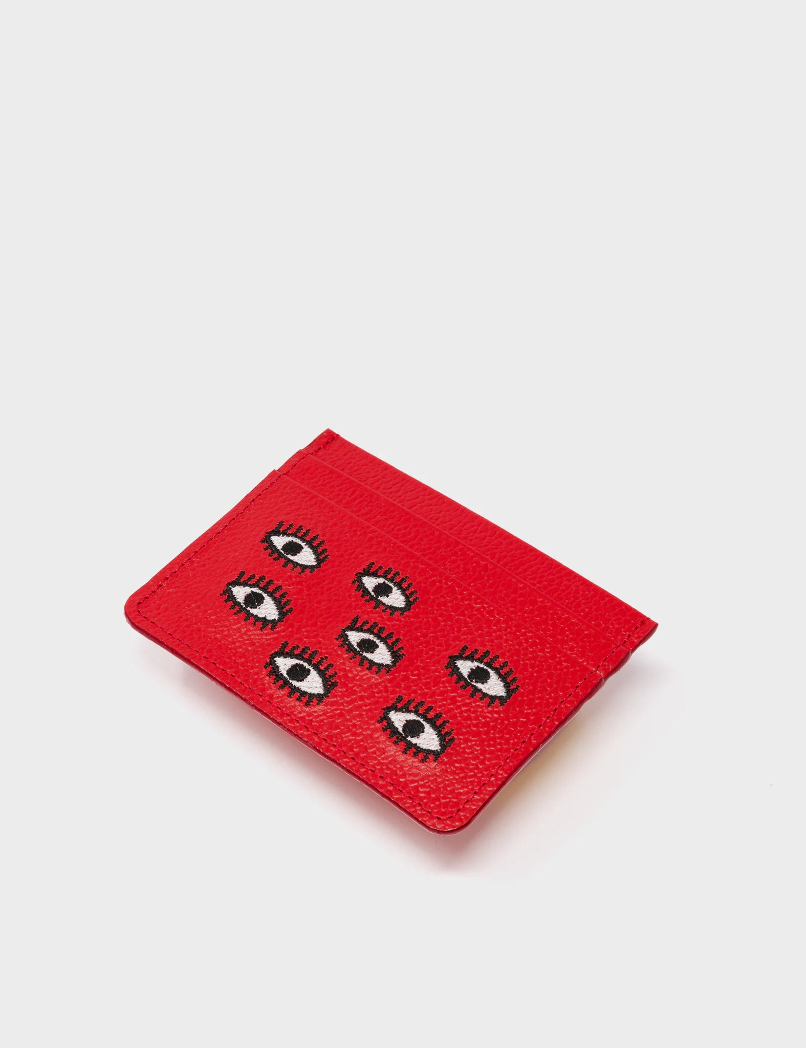 Filium Red Leather Cardholder - All Over Eyes Embroidery - Detail View