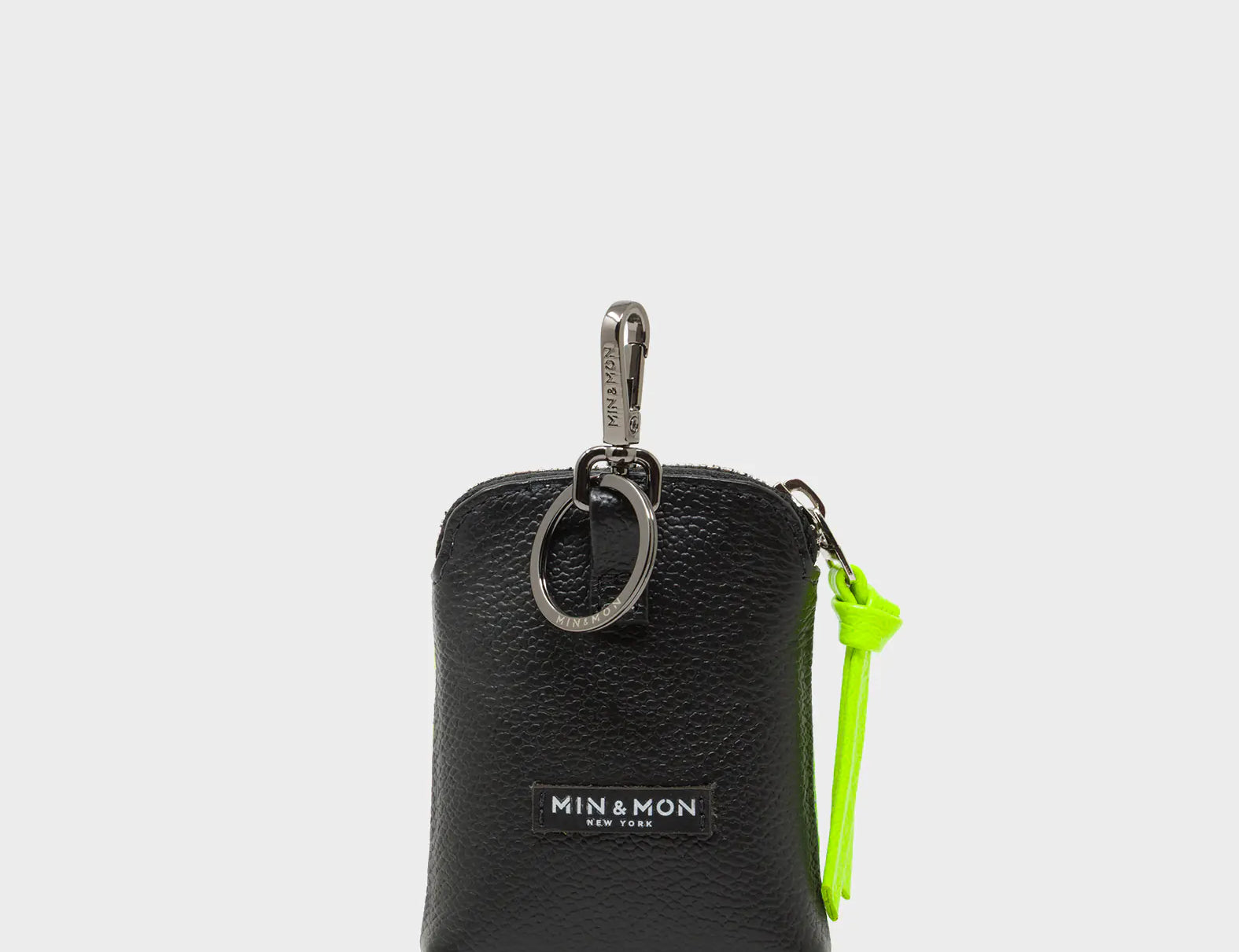 Florence Pouch Charm - Neon Lime Leather Keychain All Over Eyes Embroidery - Back view