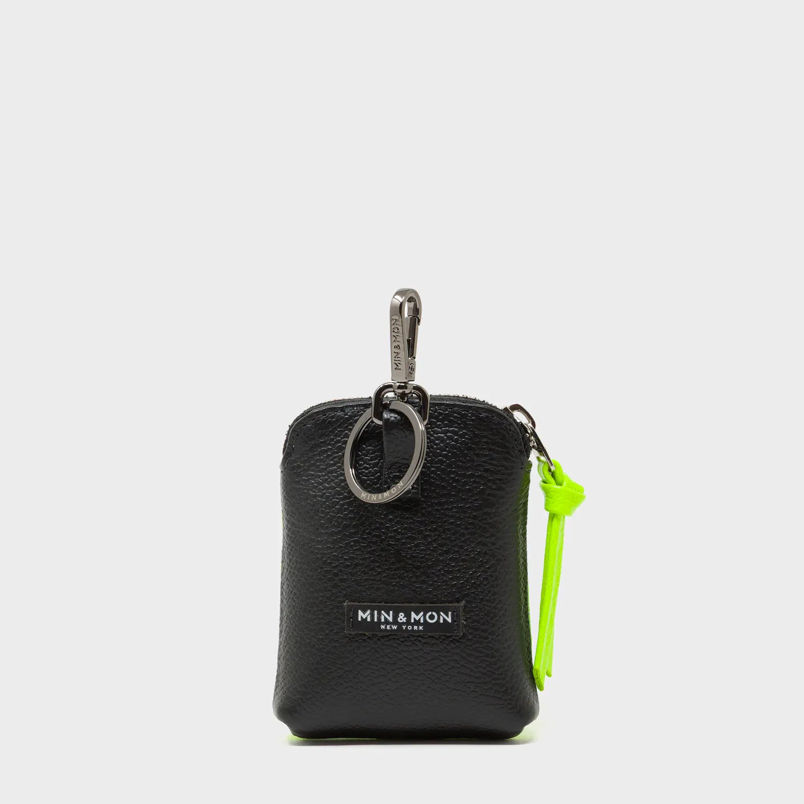 Florence Pouch Charm - Neon Lime Leather Keychain All Over Eyes Embroidery - Back view