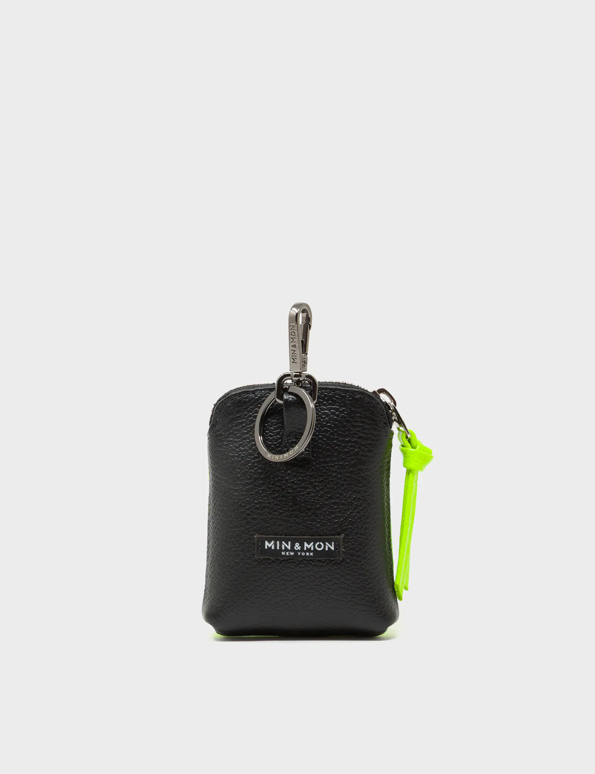 Florence Pouch Charm - Neon Lime Leather Keychain All Over Eyes Embroidery - Back view