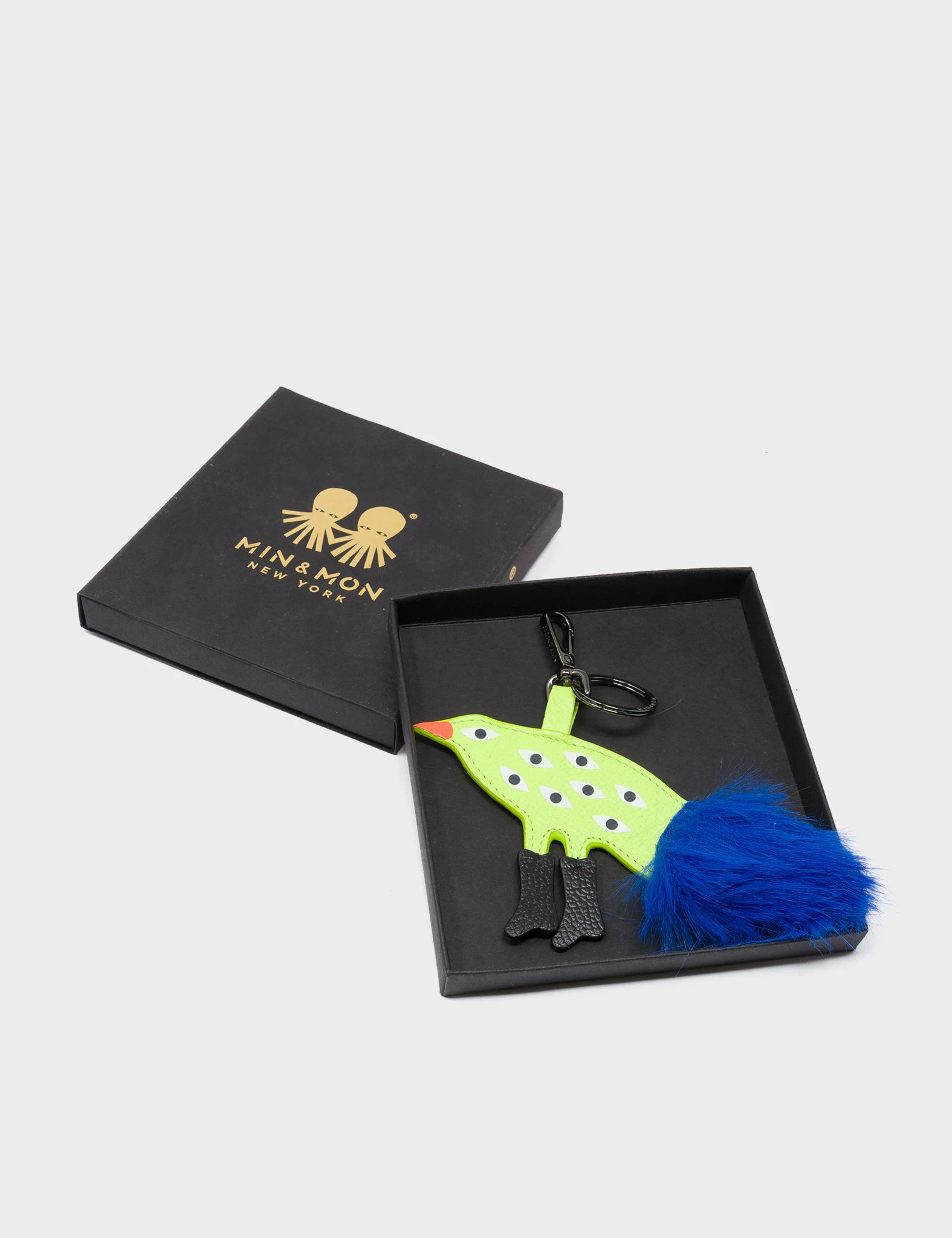 Bird In Boots Charm - Sharp Green Leather Keychain - Package