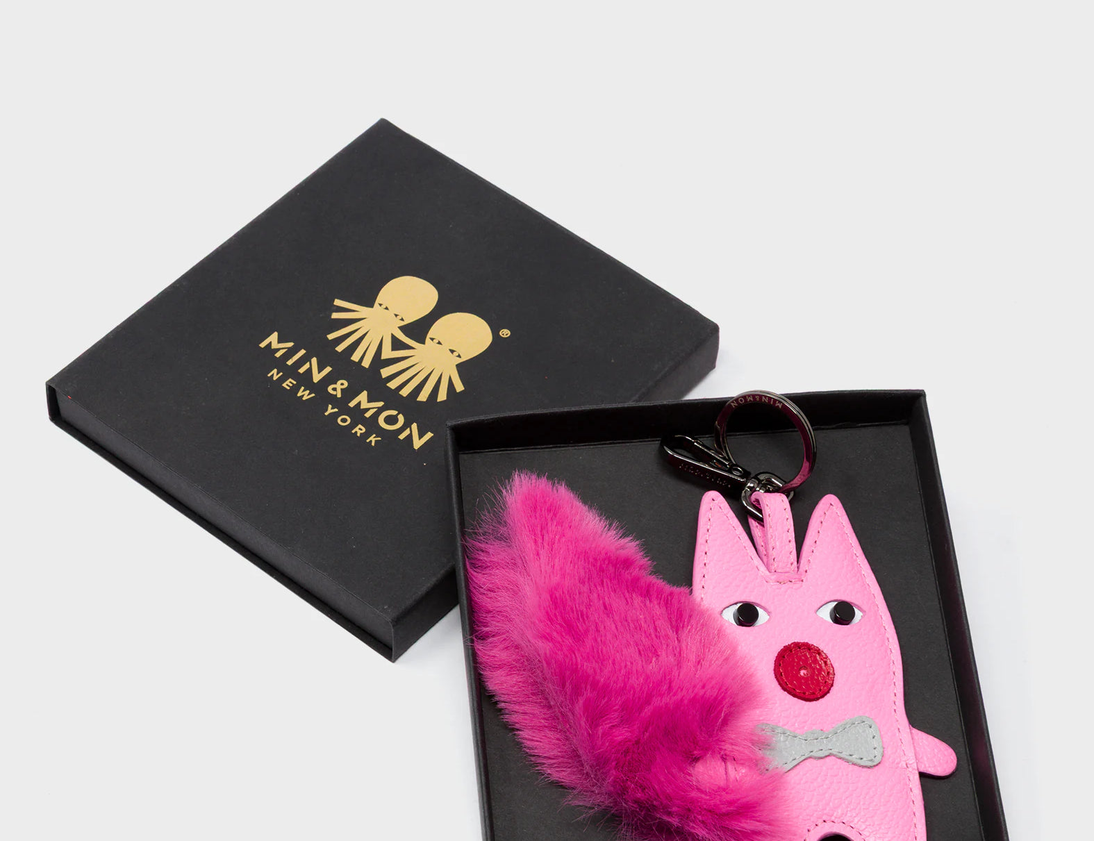 Flufftail Charm - Bubblegum Pink Leather Keychain - Package
