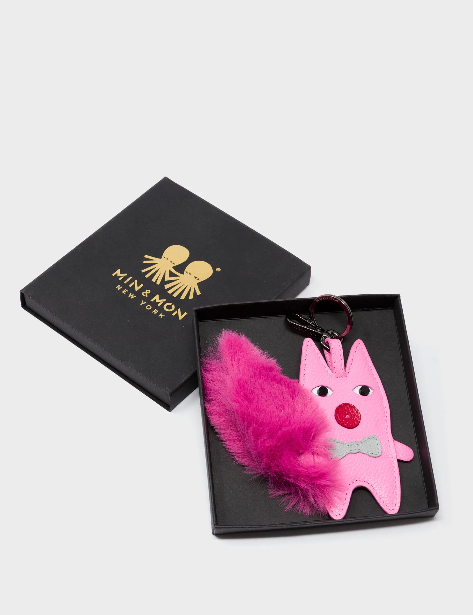 Flufftail Charm - Bubblegum Pink Leather Keychain - Package