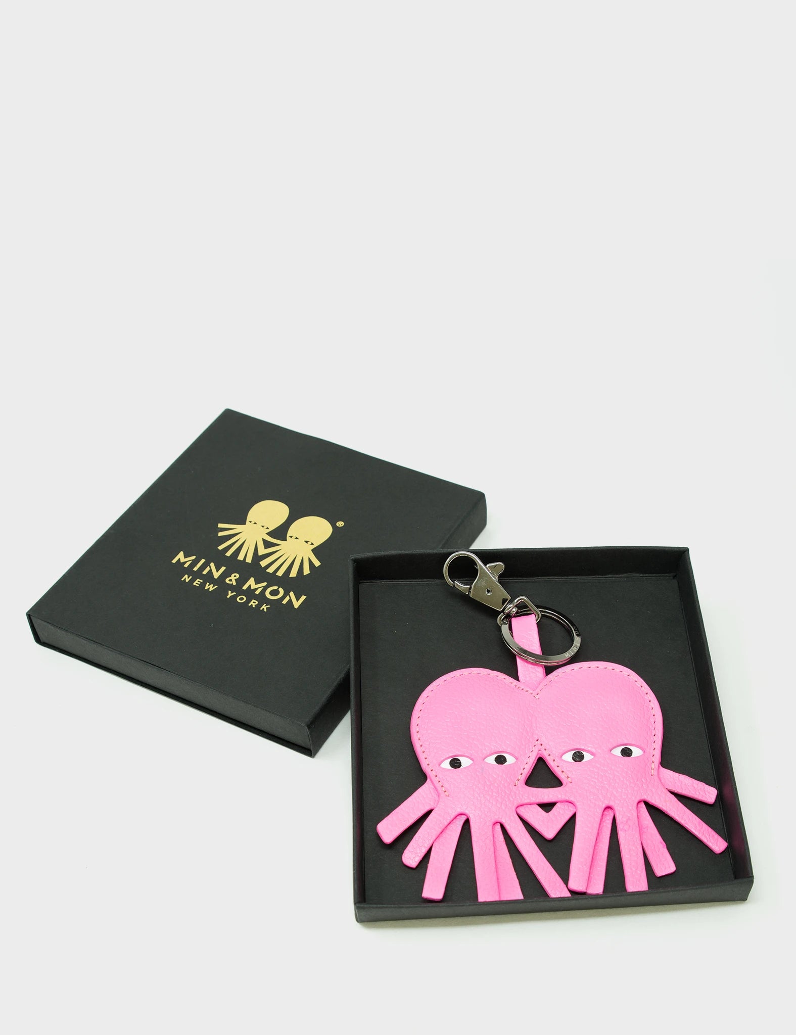 Octopus twins Charm - Bubblegum Pink Leather Keychain - Box