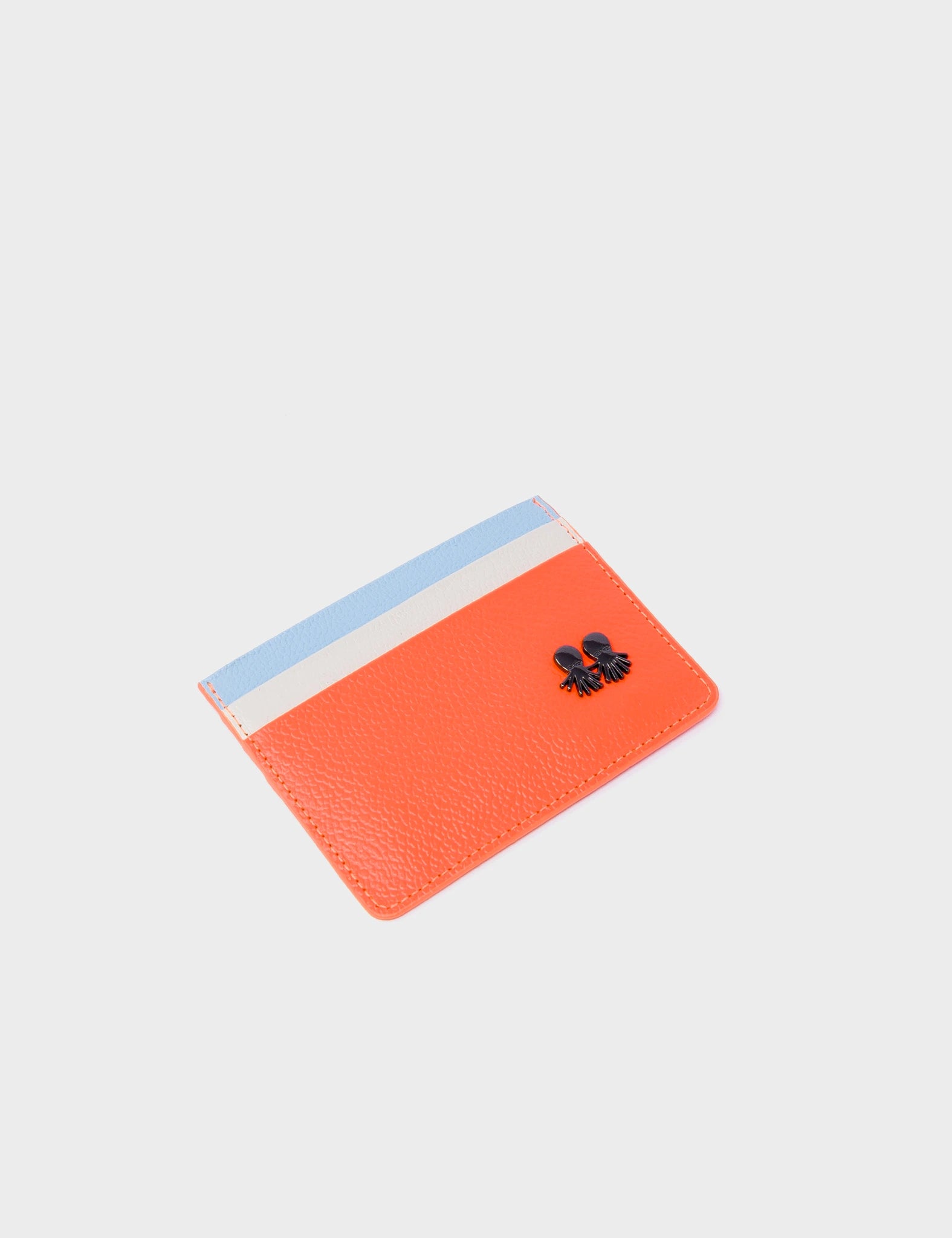 Filium Wallet Neon Orange And Cream Leather Cardholder - Eyes Pattern Debossed - Side 