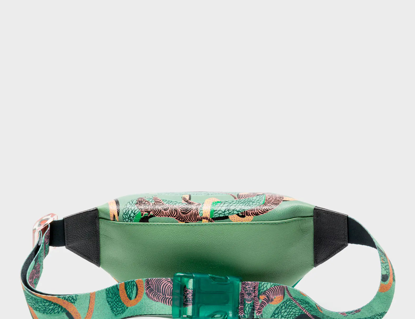 Harold Fanny Pack Deep Green Leather - Tangle Tales Print - Back