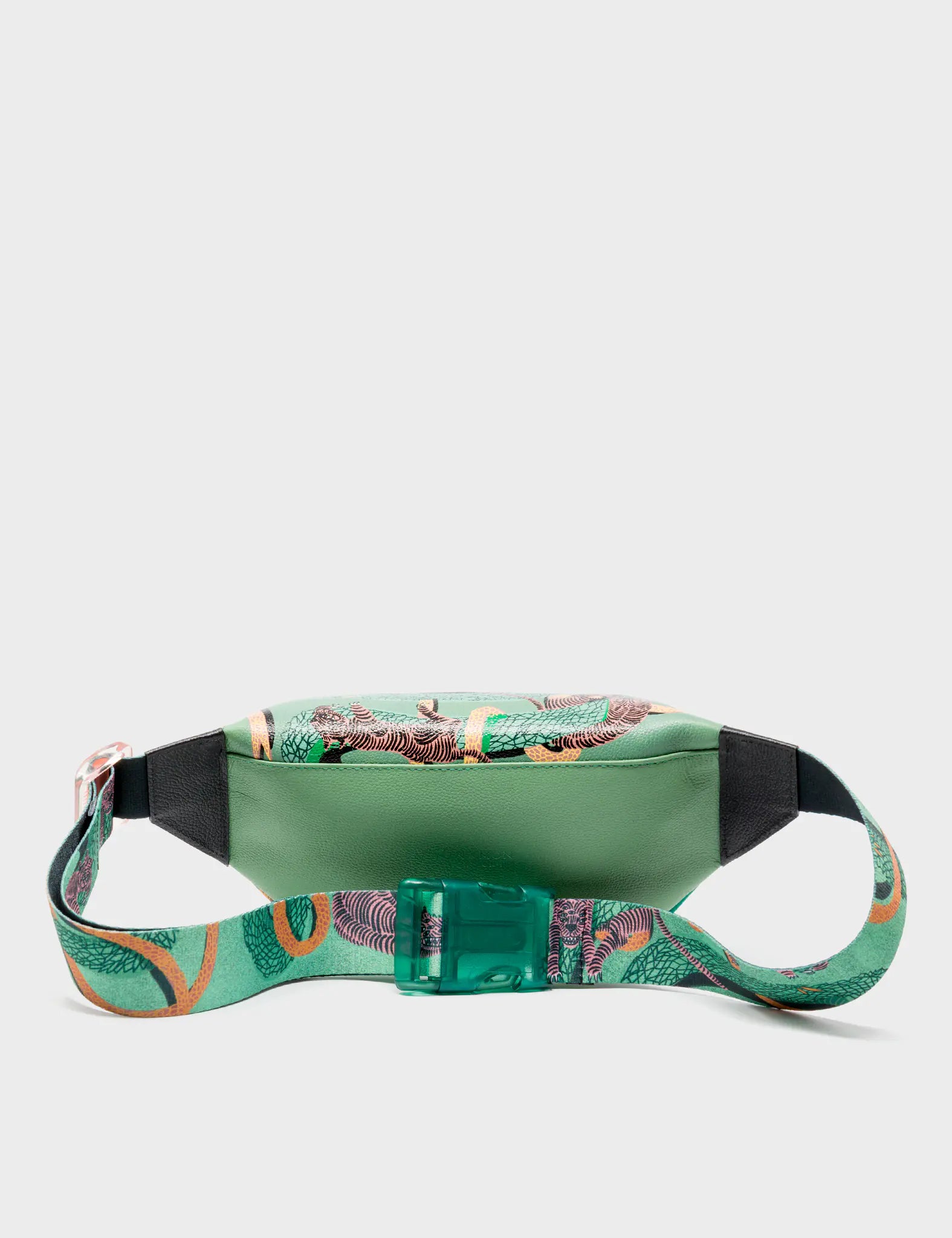 Harold Fanny Pack Deep Green Leather - Tangle Tales Print - Back