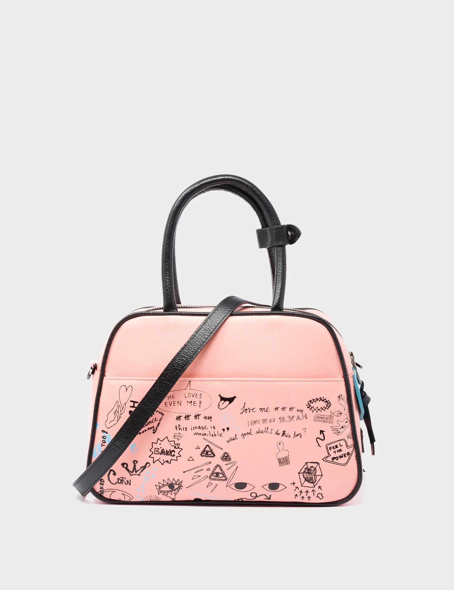 Marino Medium Crossbody Rosa Leather Bag - Urban Doodles Design - Back View