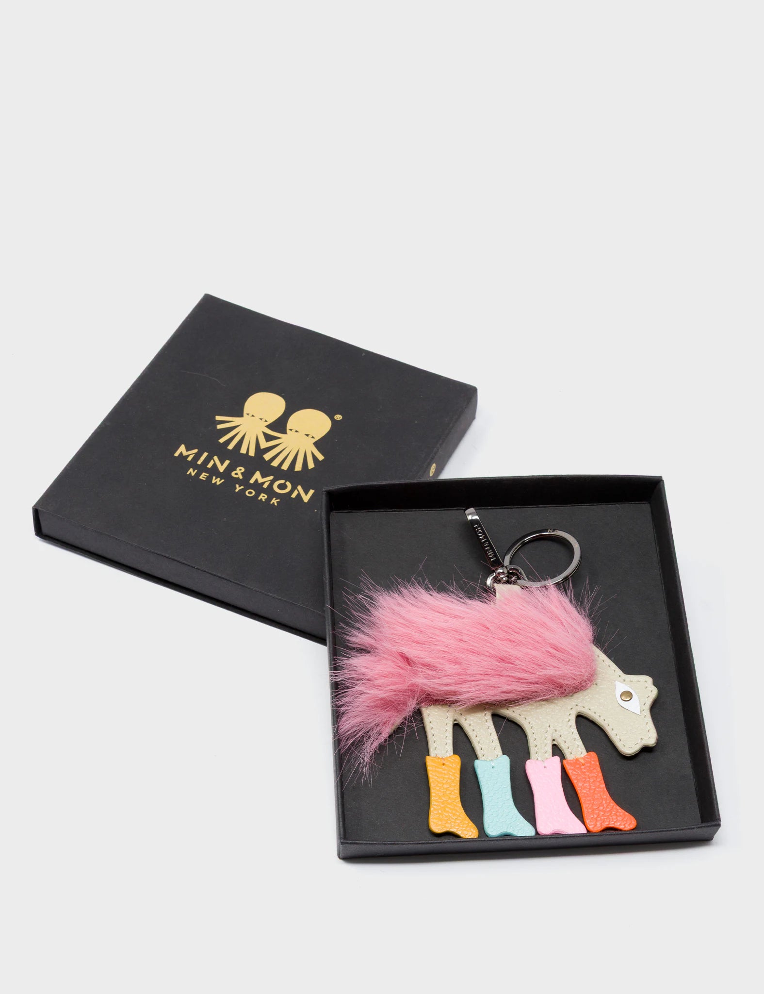 Wolf In Heels Charm - Pink Faux Fur and Multicolored Boots Keychain - Package