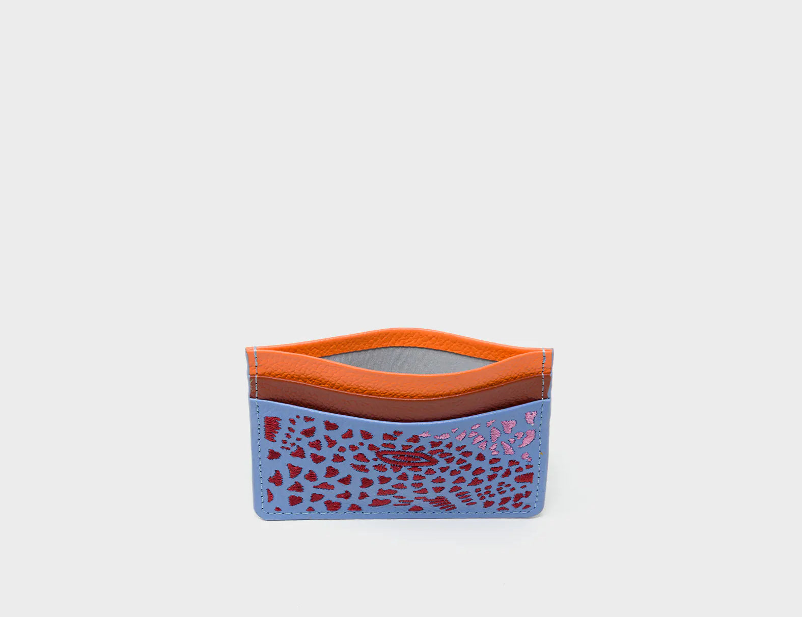 Filium Vista Blue Leather Cardholder - Retro Tiger Embroidery - Inside view